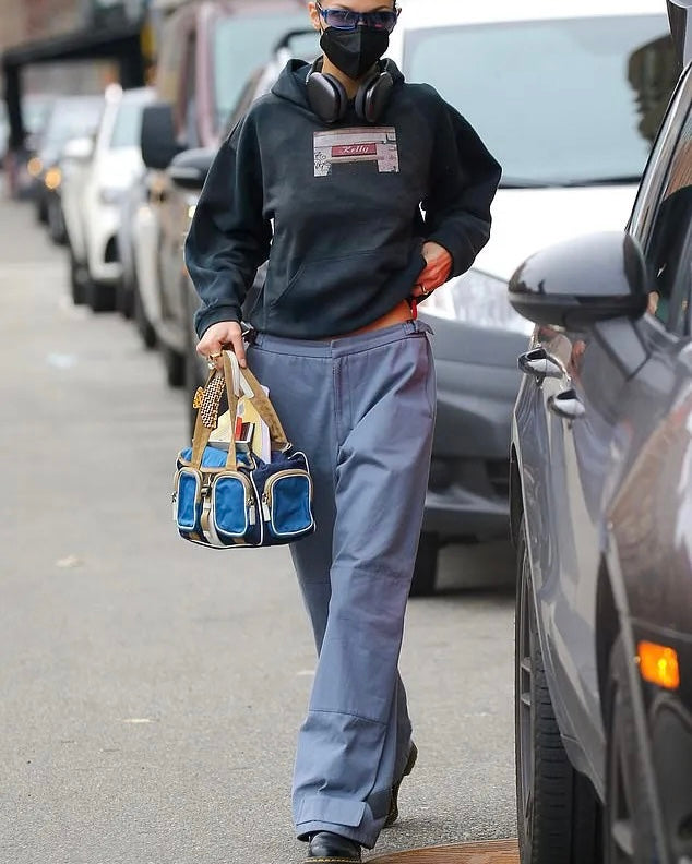 PRADA SPORT 'BELLA HADID' WIDE LEG STRAP TROUSERS - M