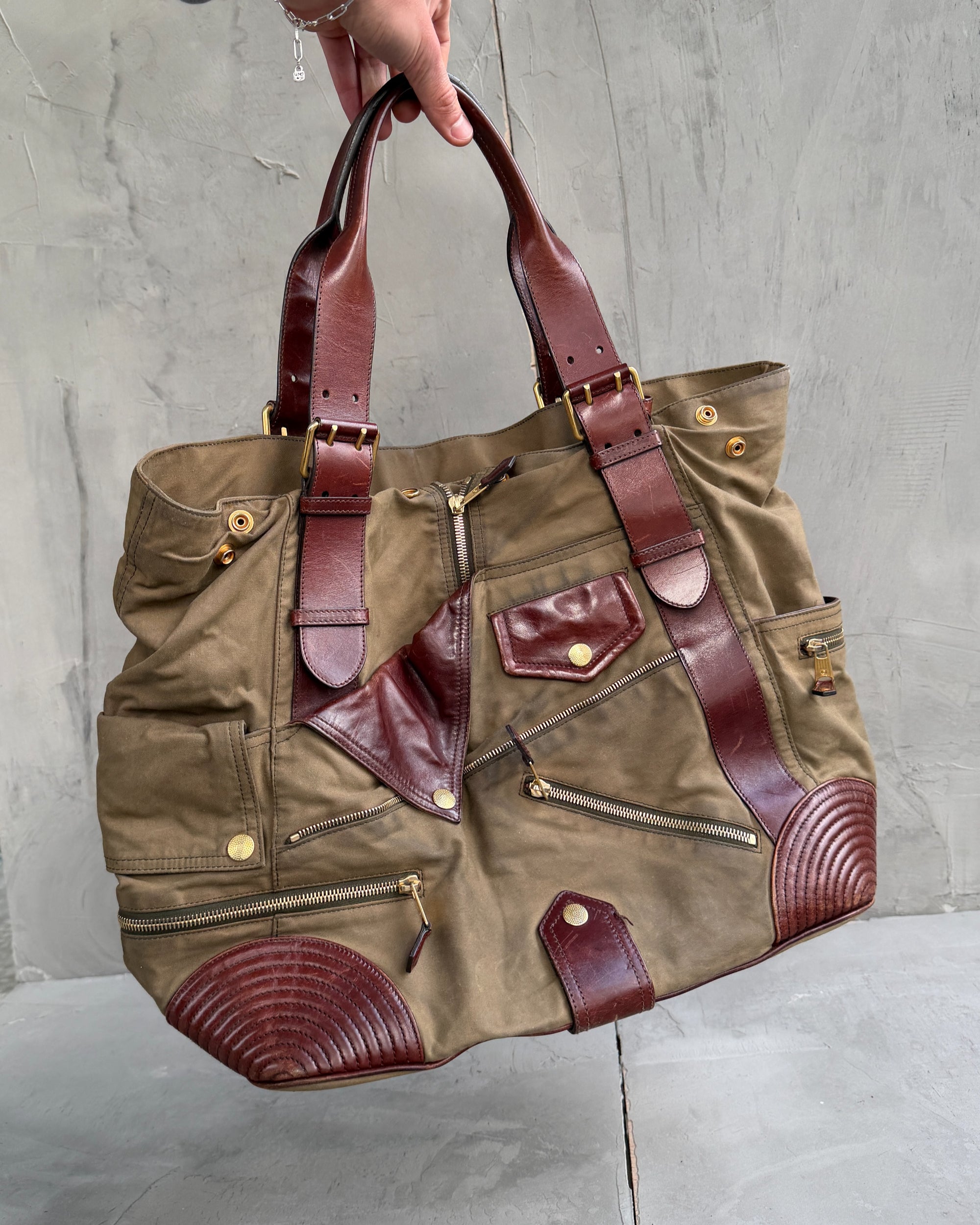 Alexander McQueen Faithful Multipocket Cotton and Leather Tote Bag