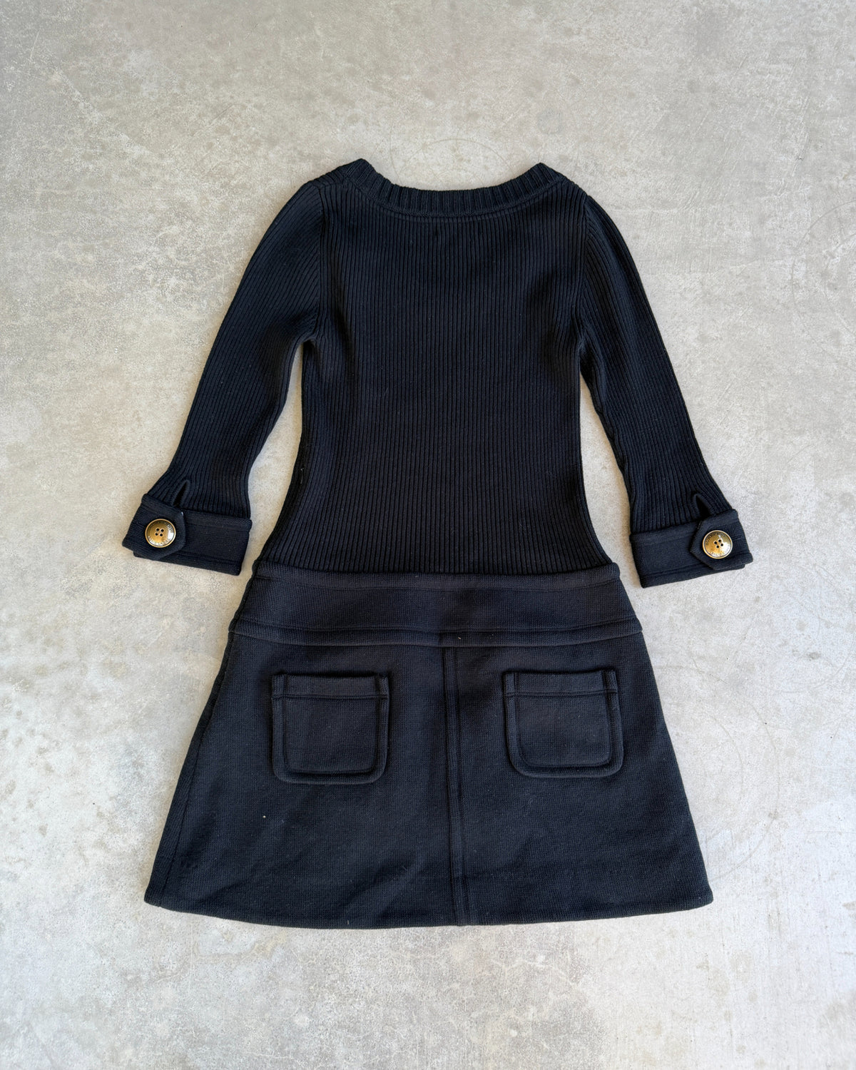 Burberry Blue Label Black Wool Mini Dress-on a concrete background