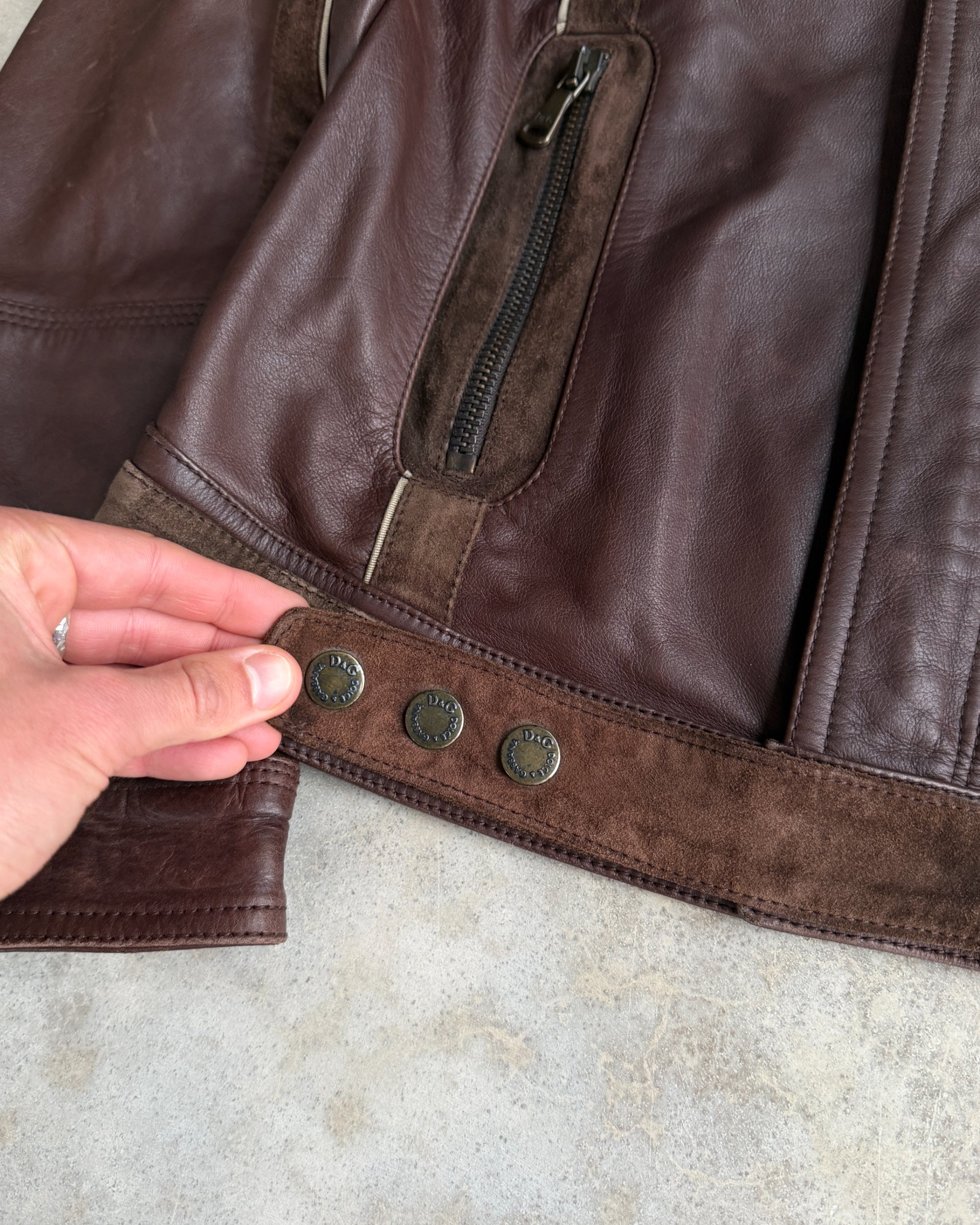 Dolce and Gabbana D&G Leather and Suede Riders Jacket – M-on a concrete background