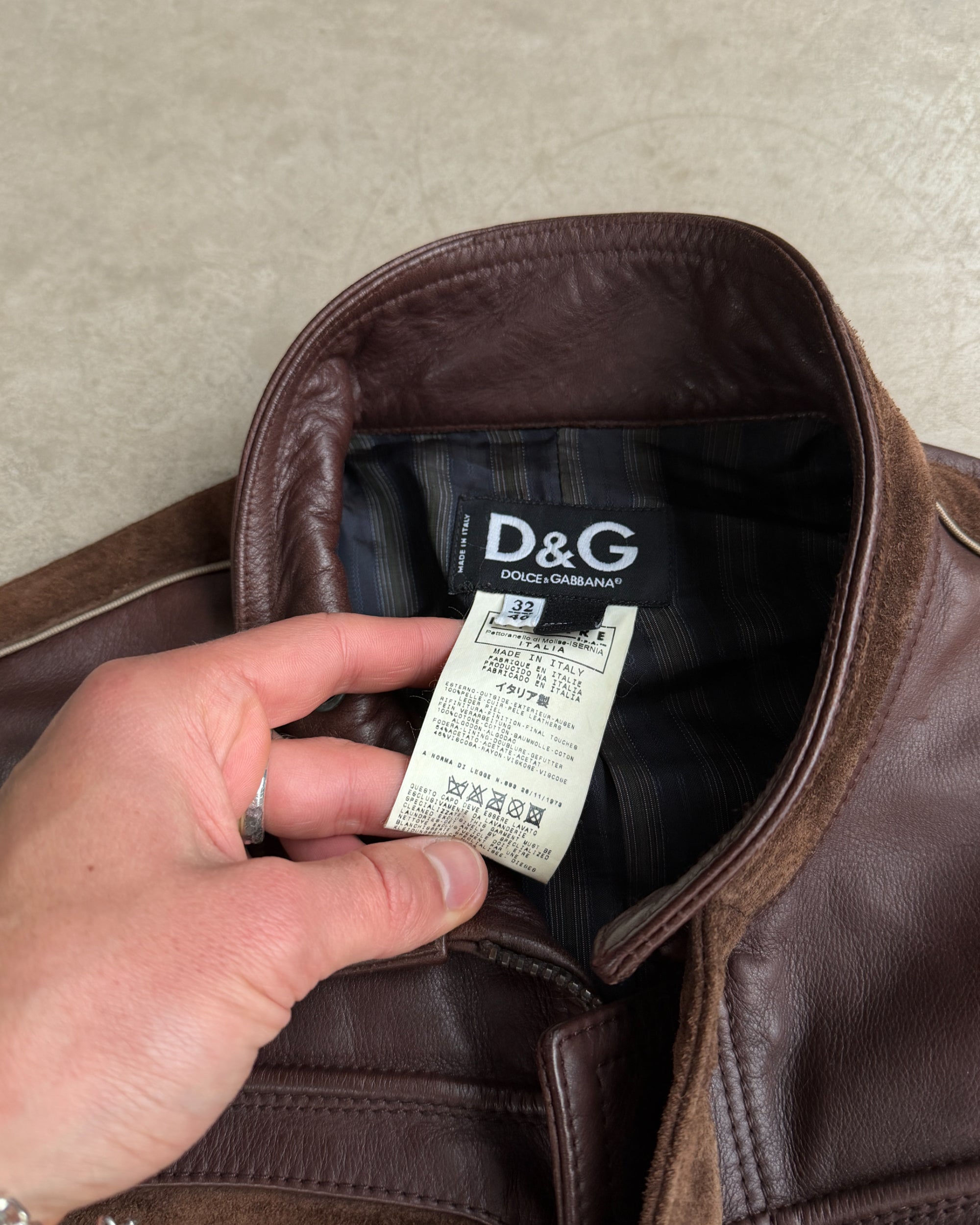 Dolce and Gabbana D&G Leather and Suede Riders Jacket – M-on a concrete background