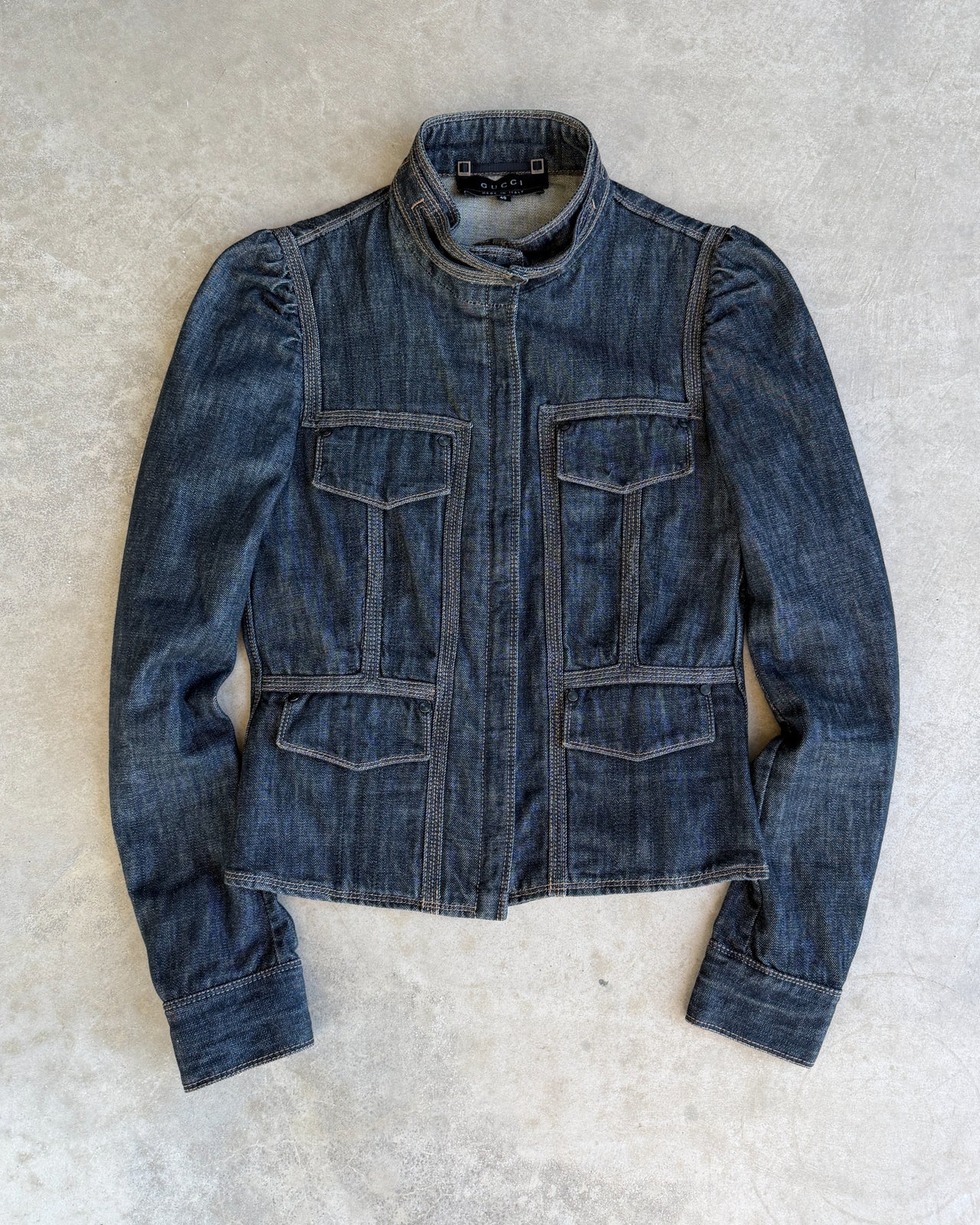 Gucci 2002 by Tom Ford Denim Jacket – S-on a concrete background