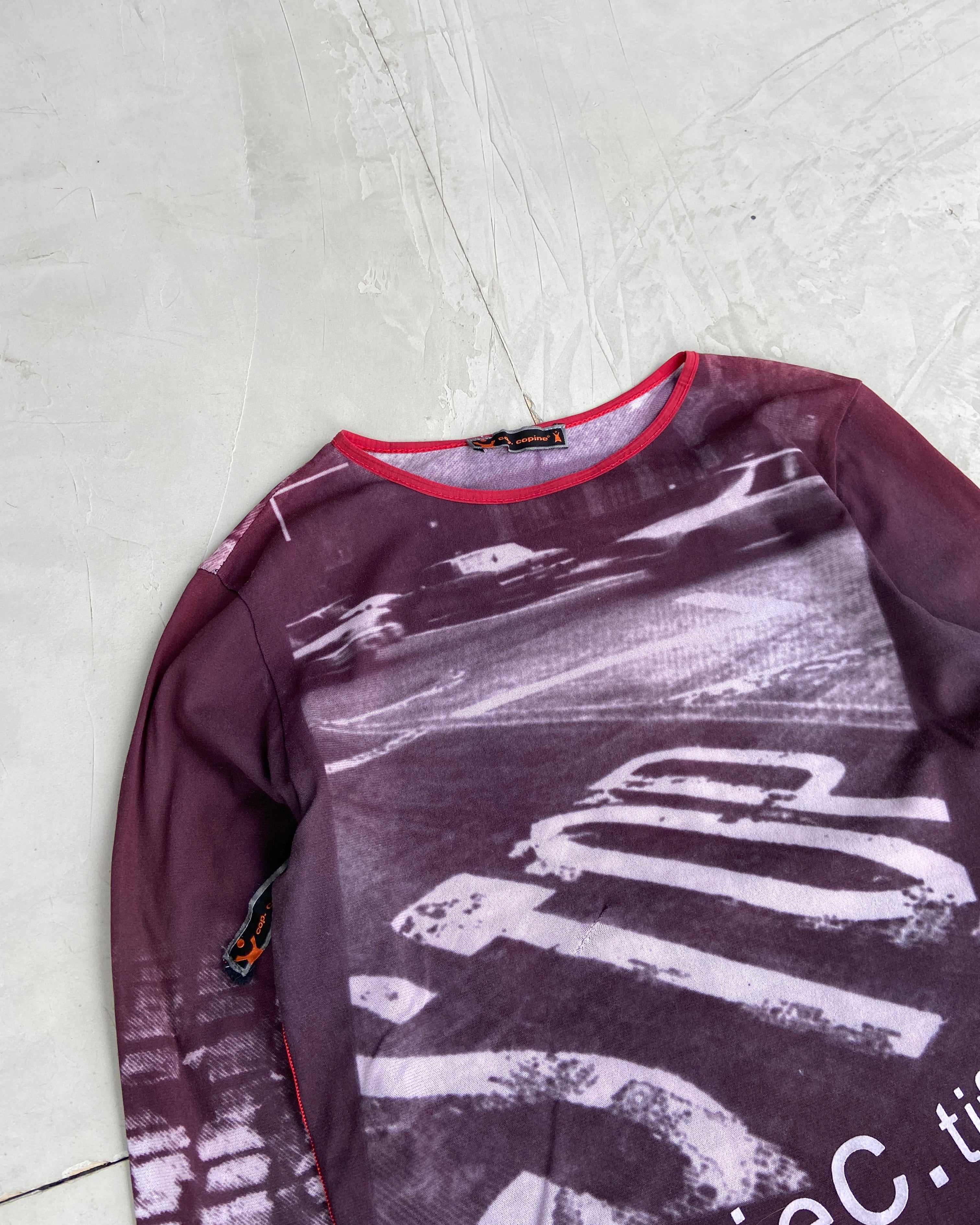 COP COPINE GRAPHIC PURPLE MESH TOP - L