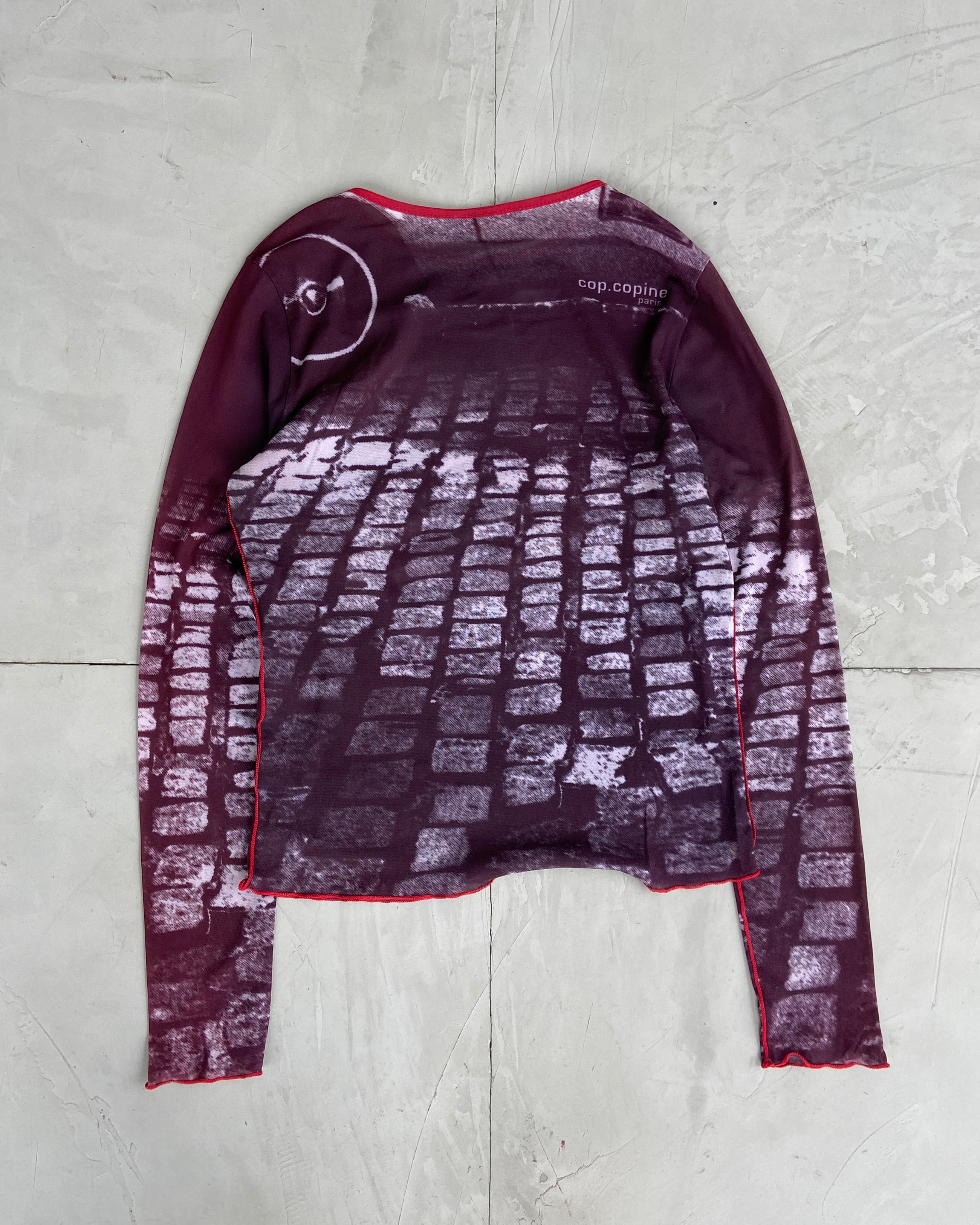 COP COPINE GRAPHIC PURPLE MESH TOP - L