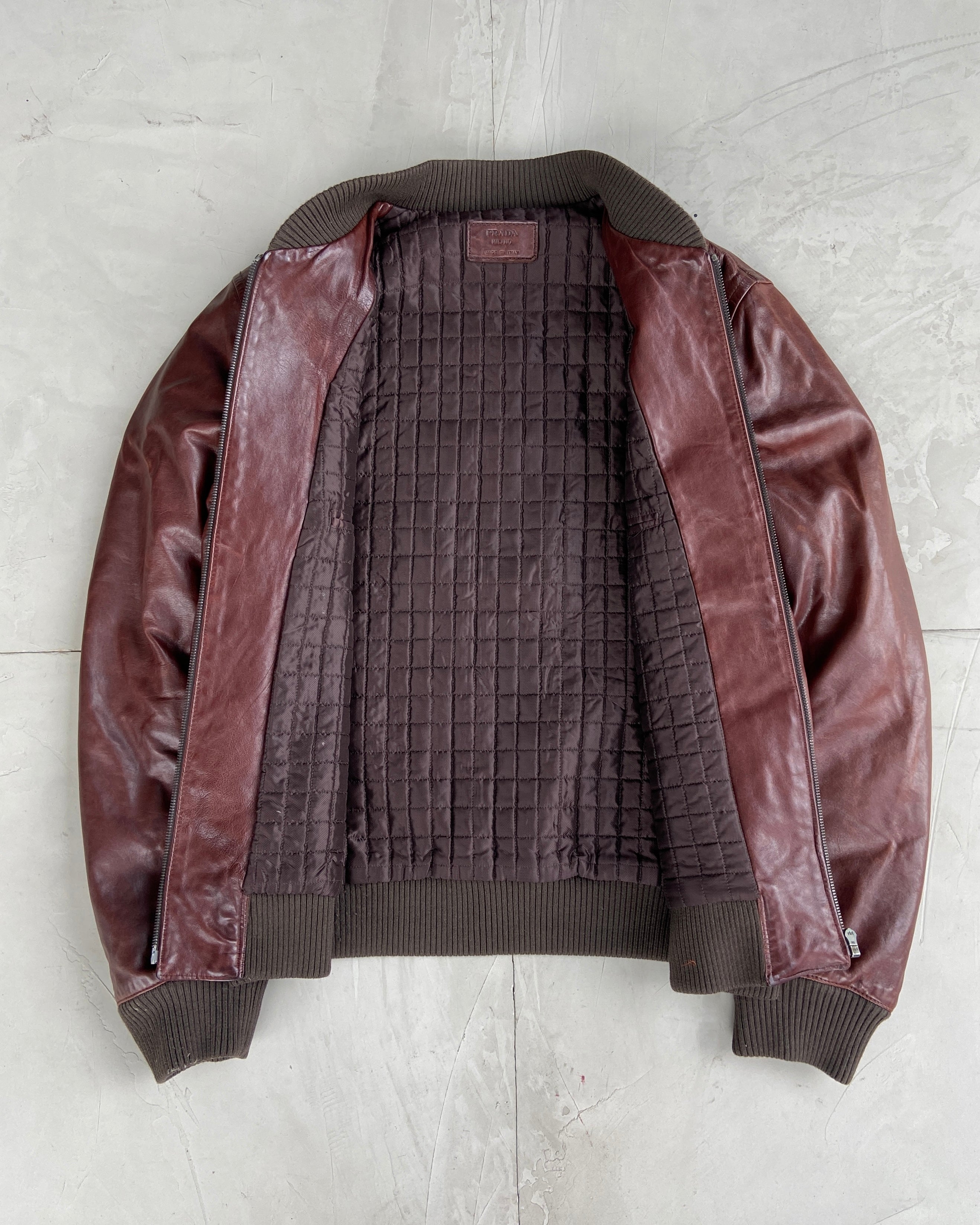 PRADA 90'S BOMBER LEATHER JACKET - L/XL