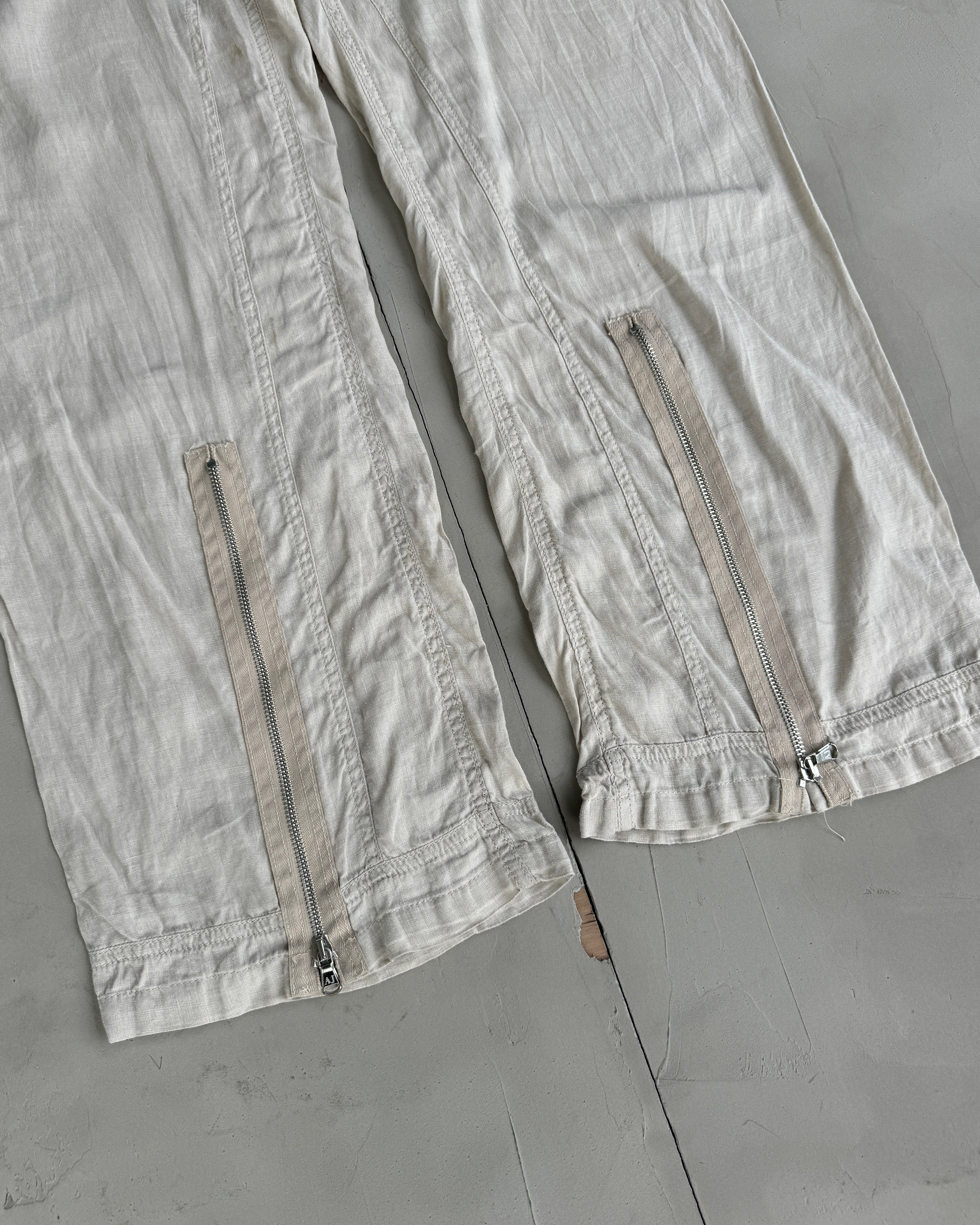 Armani Jeans Wide Leg Linen Pants with Zip Detail - M