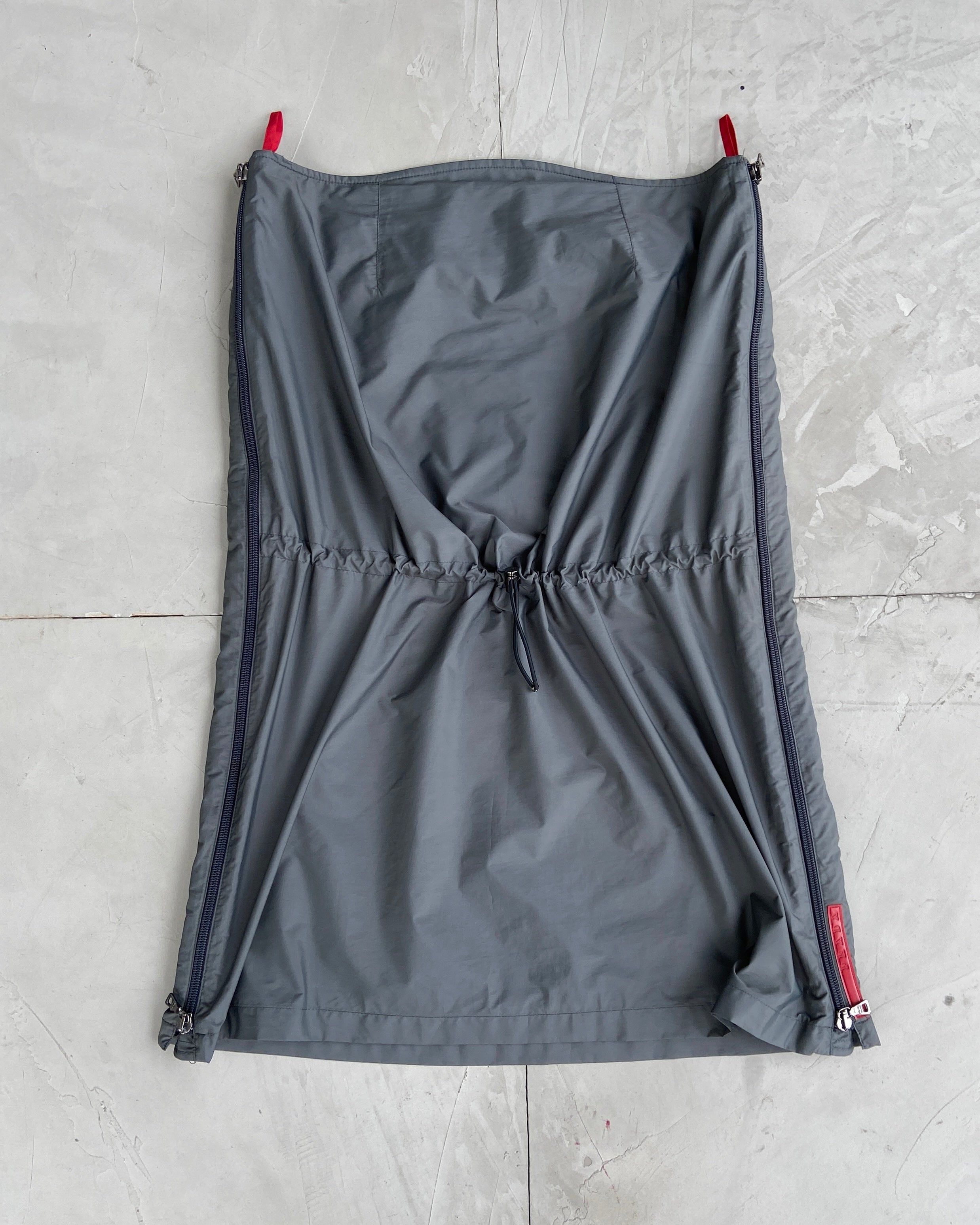 PRADA SPORT NYLON DRAWSTRING MIDI SKIRT - S/M