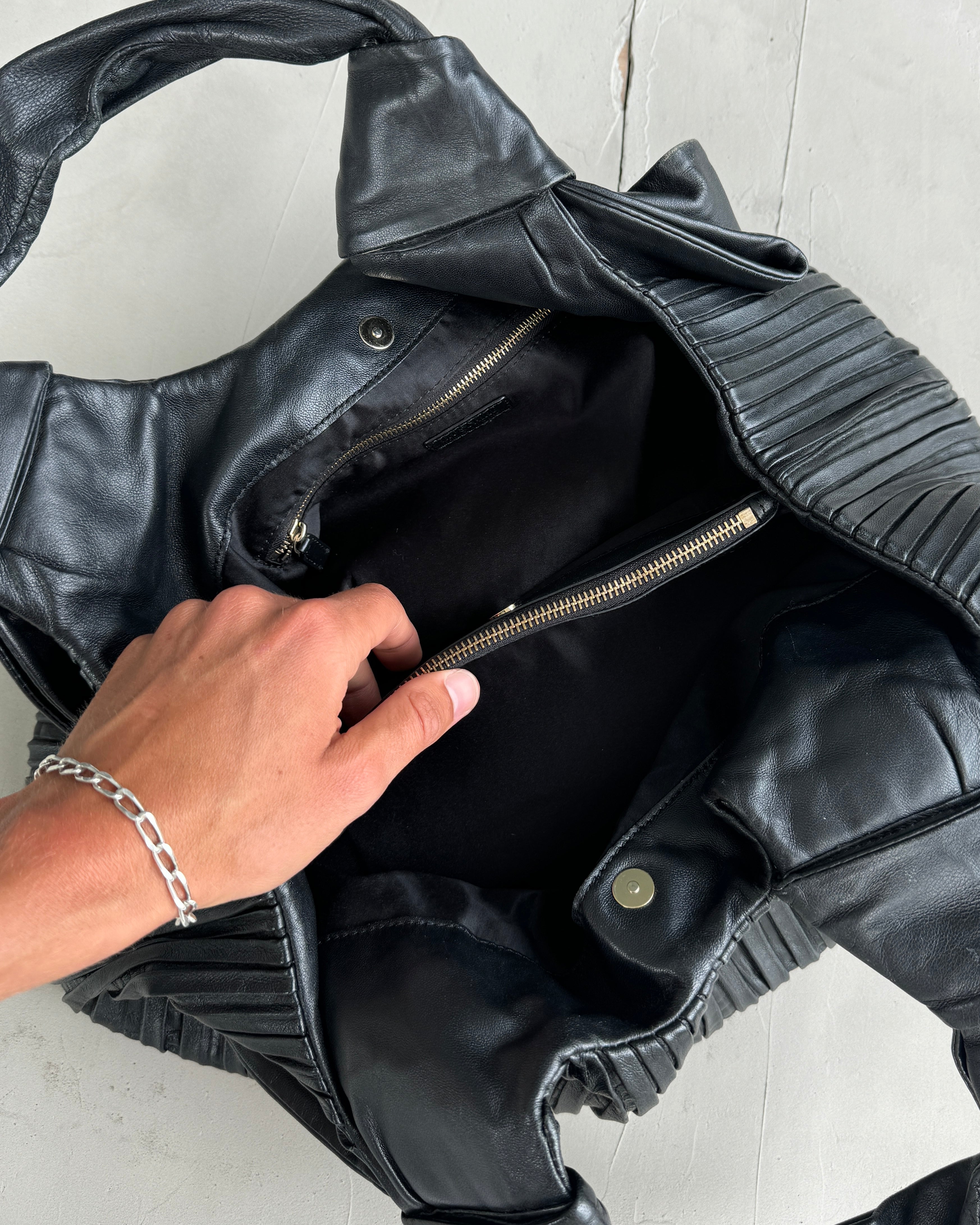 MOSCHINO PLEATED LEATHER SHOULDER BAG