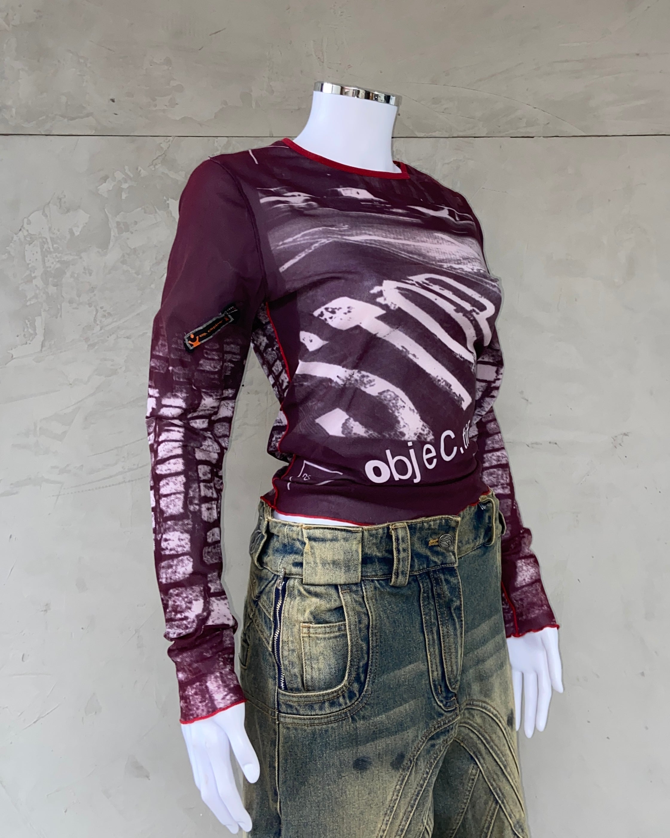 COP COPINE GRAPHIC PURPLE MESH TOP - L