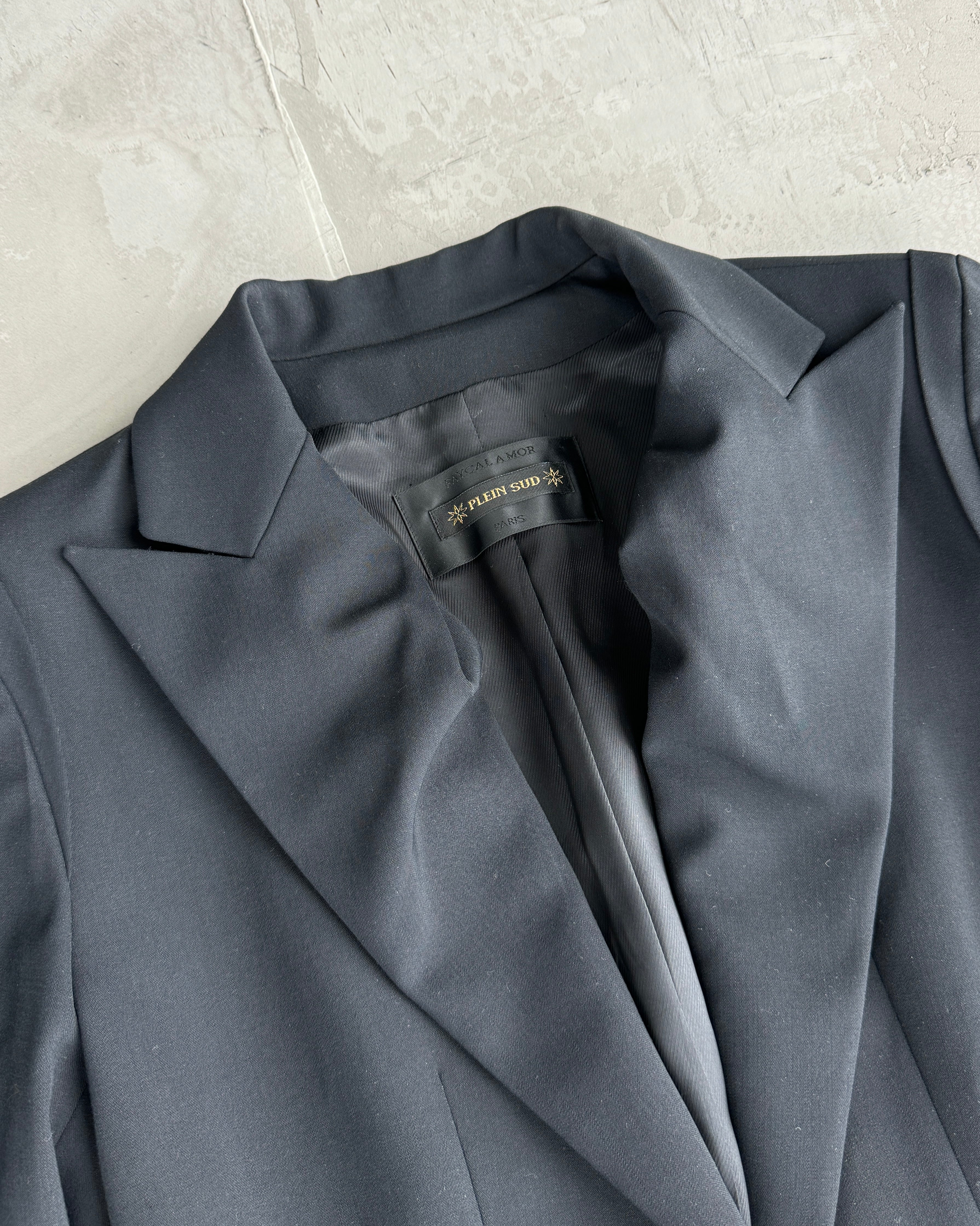 PLEIN SUD FAYCAL AMOR 90'S PEAK LAPEL BLACK BLAZER - S/M