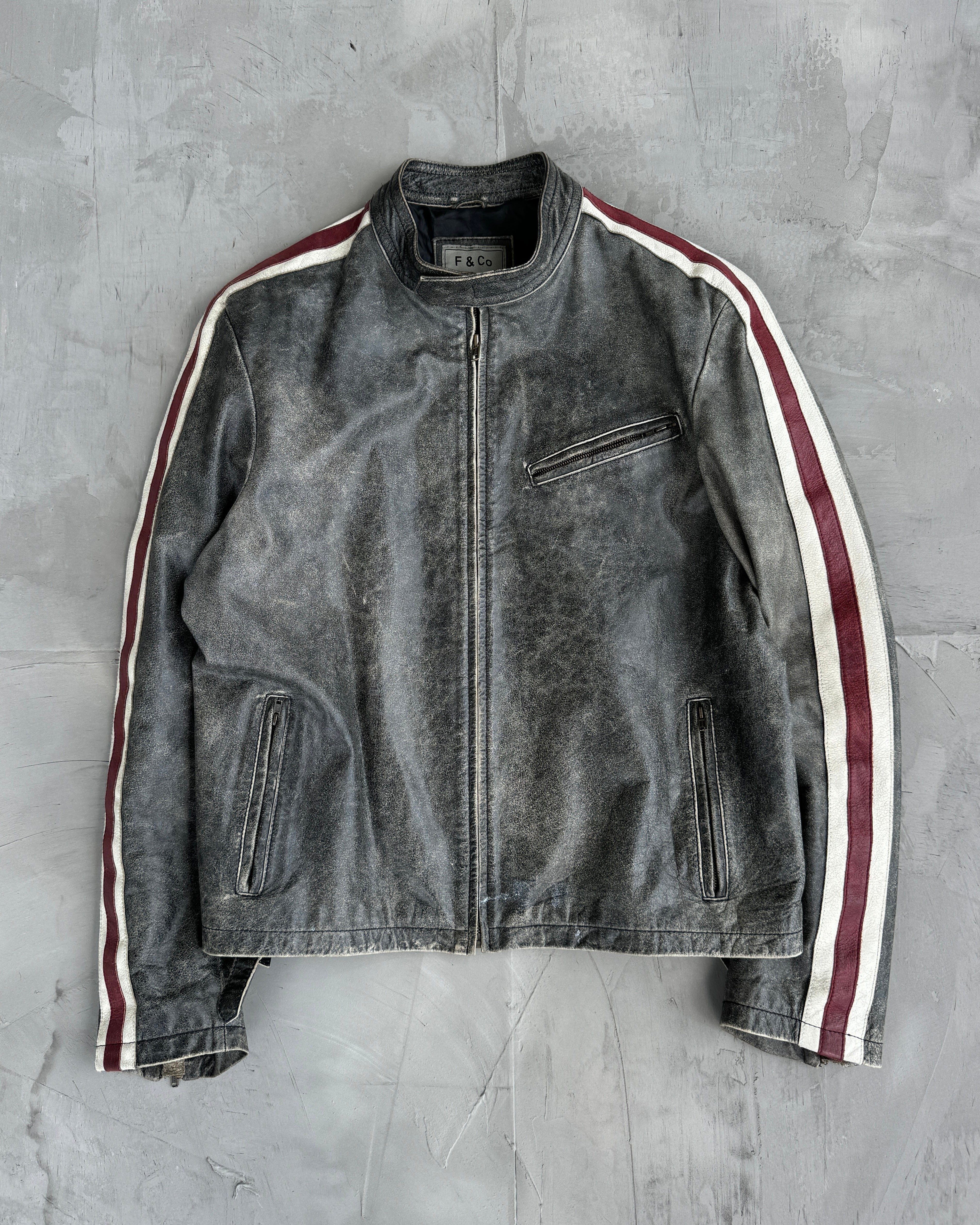 90'S WASHED DISTRESSED LEATHER JACKET - M