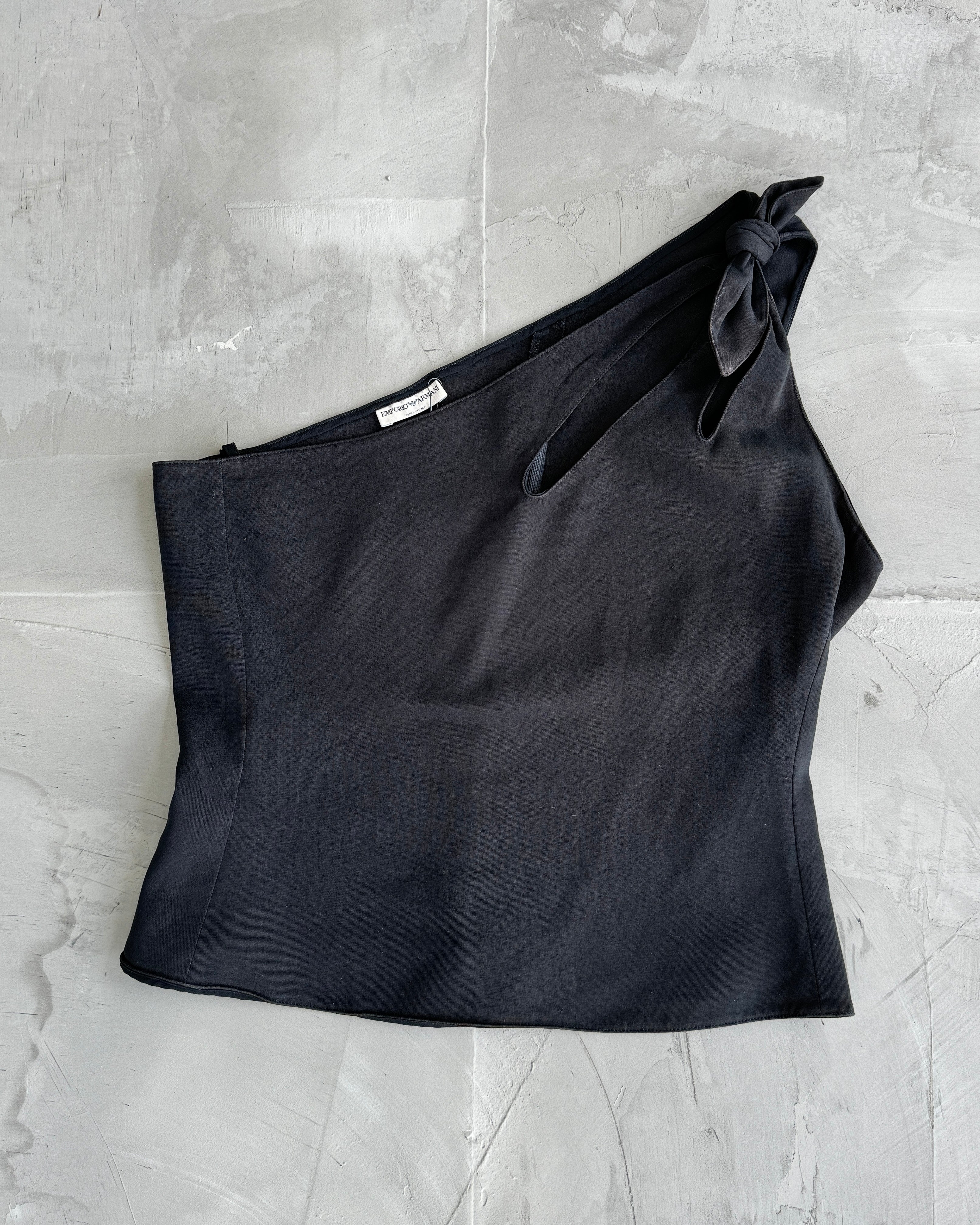 EMPORIO ARMANI SS03 ASYMMETRIC BANDEAU KNOT TOP - M