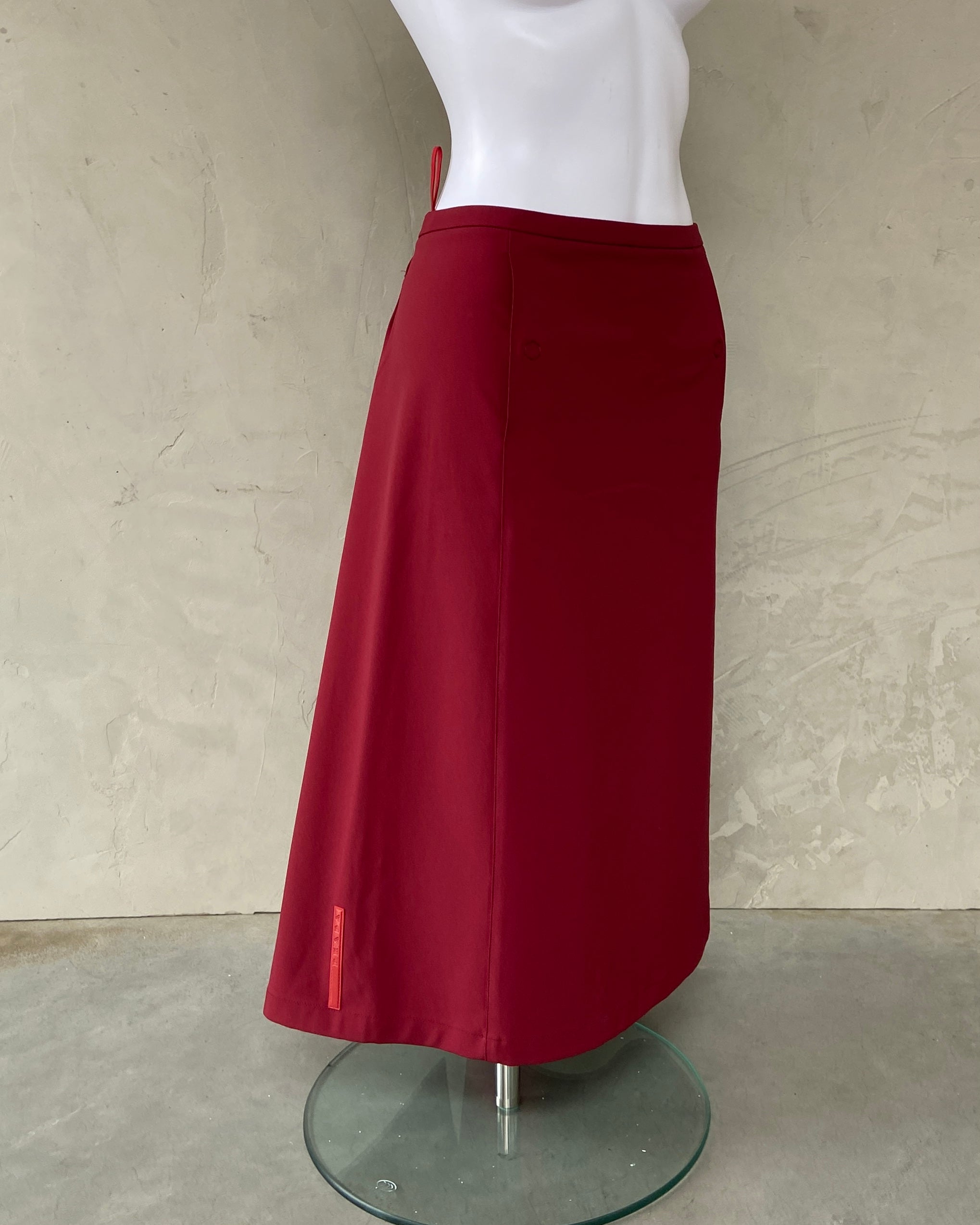 PRADA SPORT RED BELTED MIDI SKIRT - M