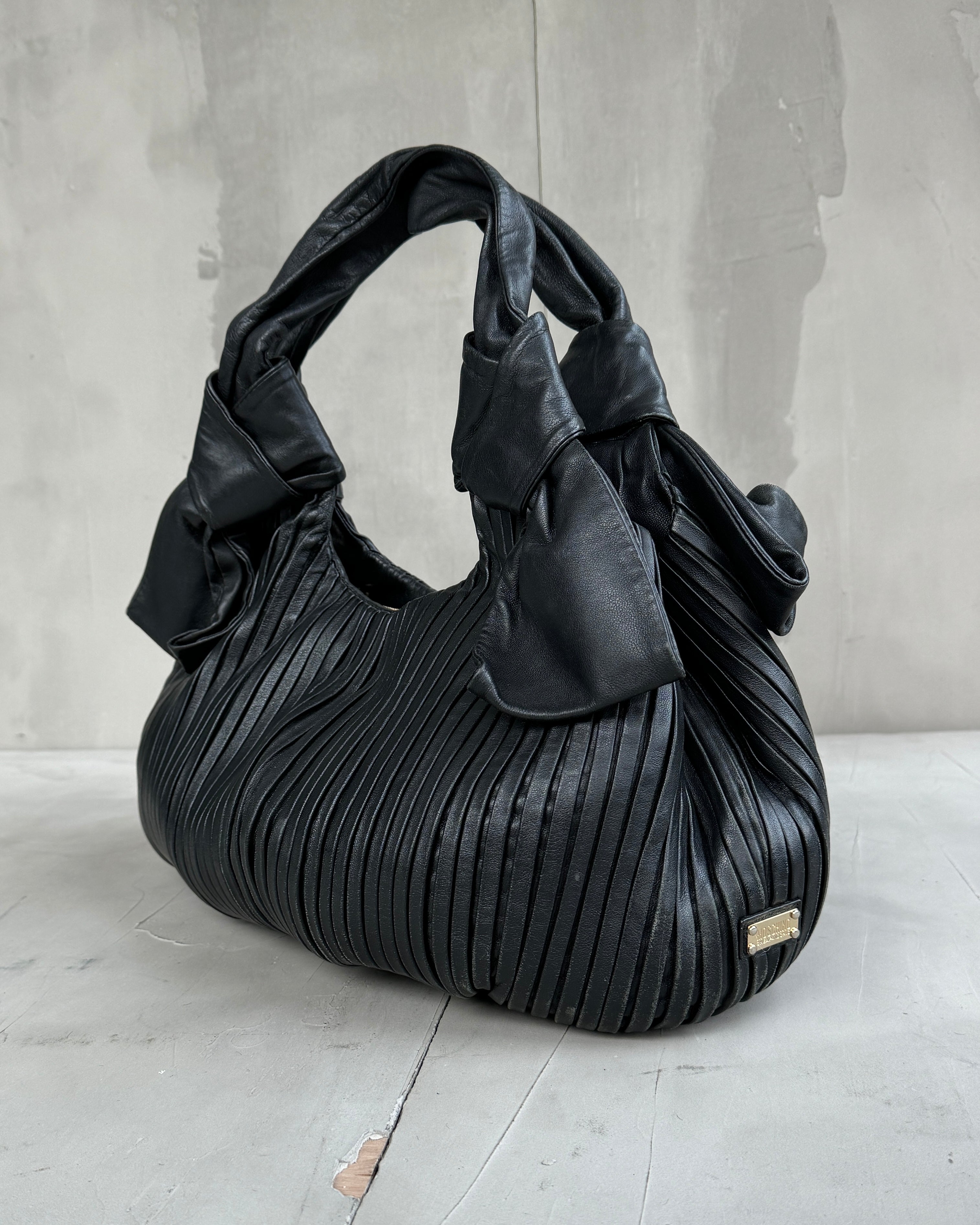 MOSCHINO PLEATED LEATHER SHOULDER BAG