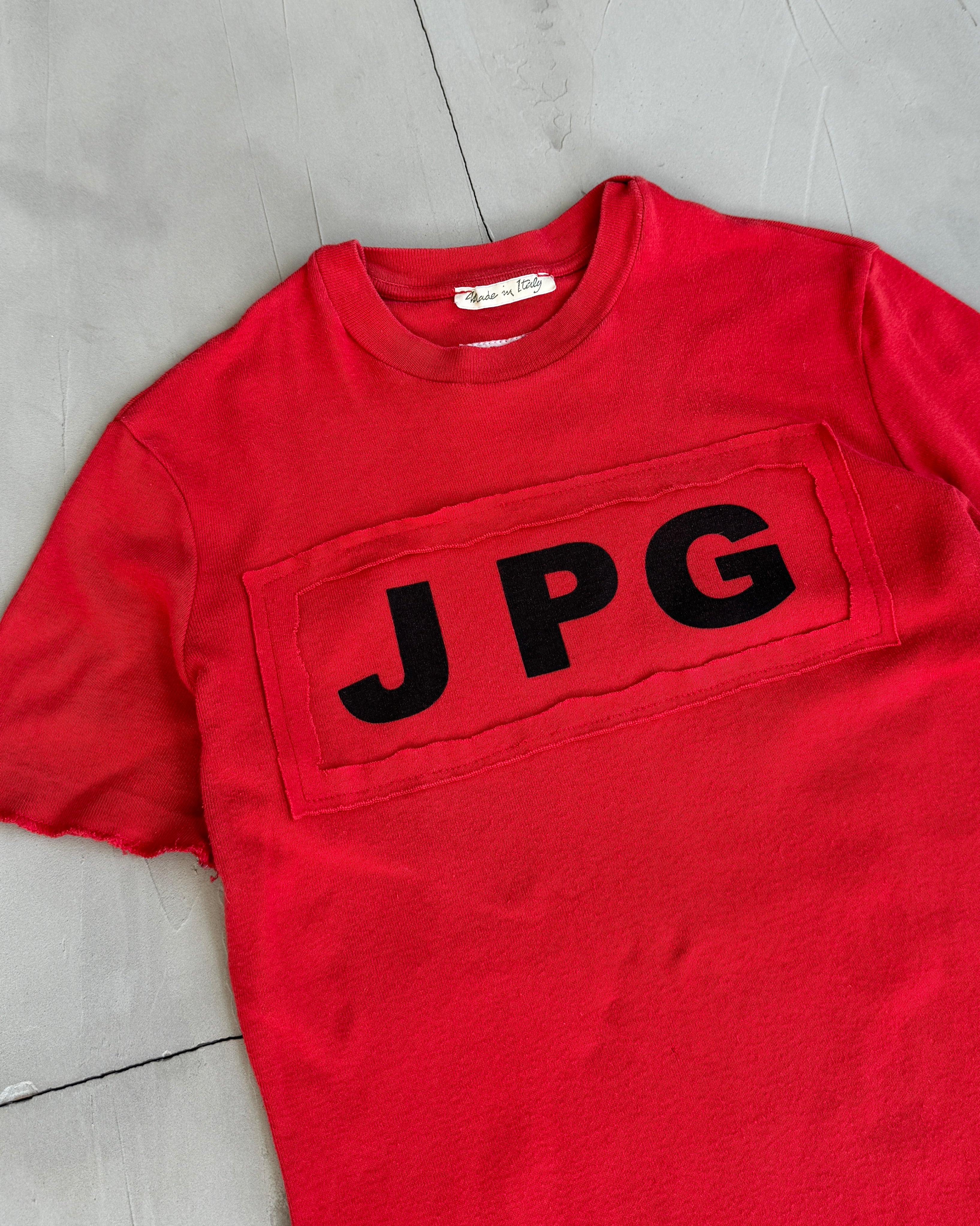 JEAN PAUL GAULTIER 'JPG JEANS' RED LOGO BABY TEE - S