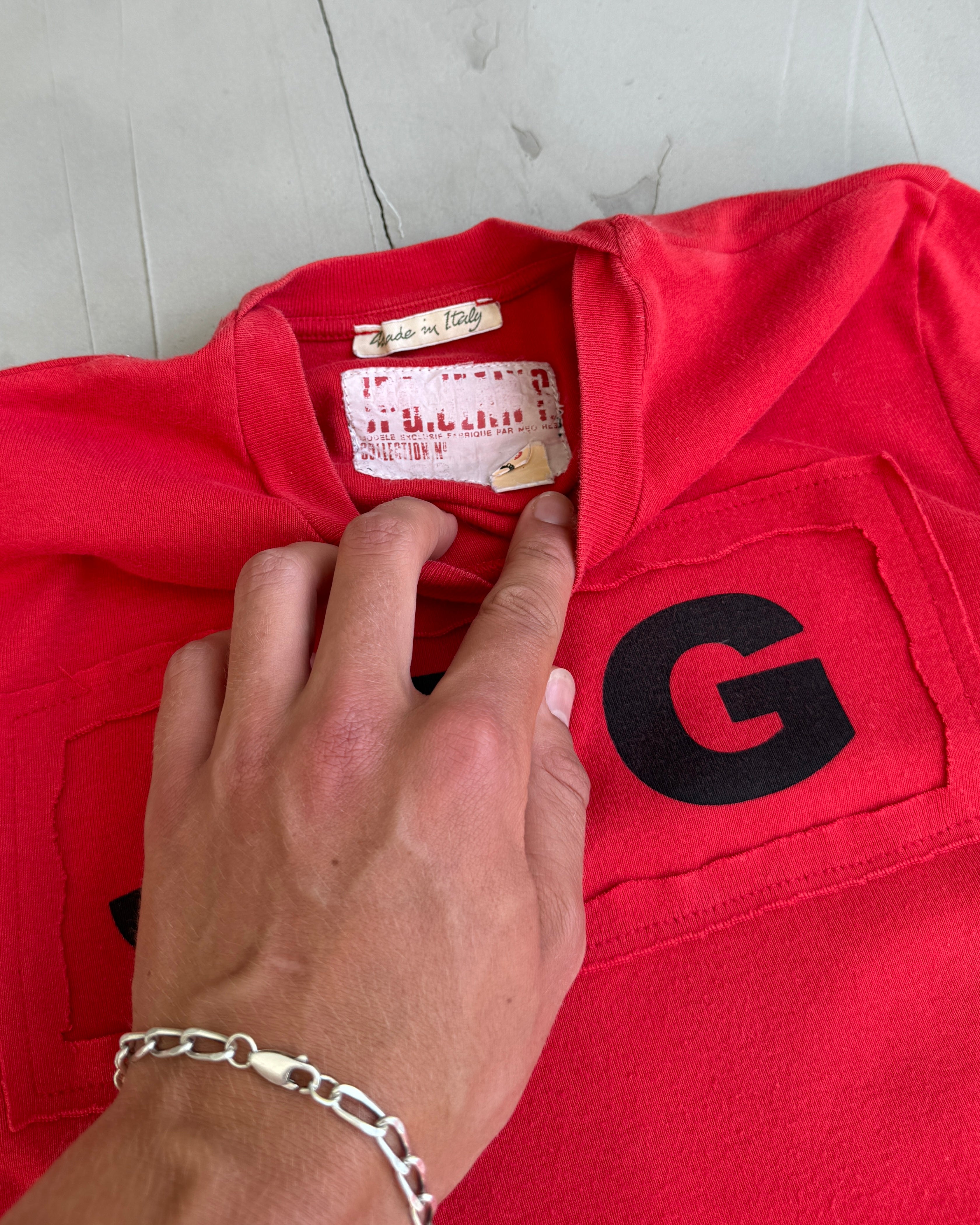 JEAN PAUL GAULTIER 'JPG JEANS' RED LOGO BABY TEE - S