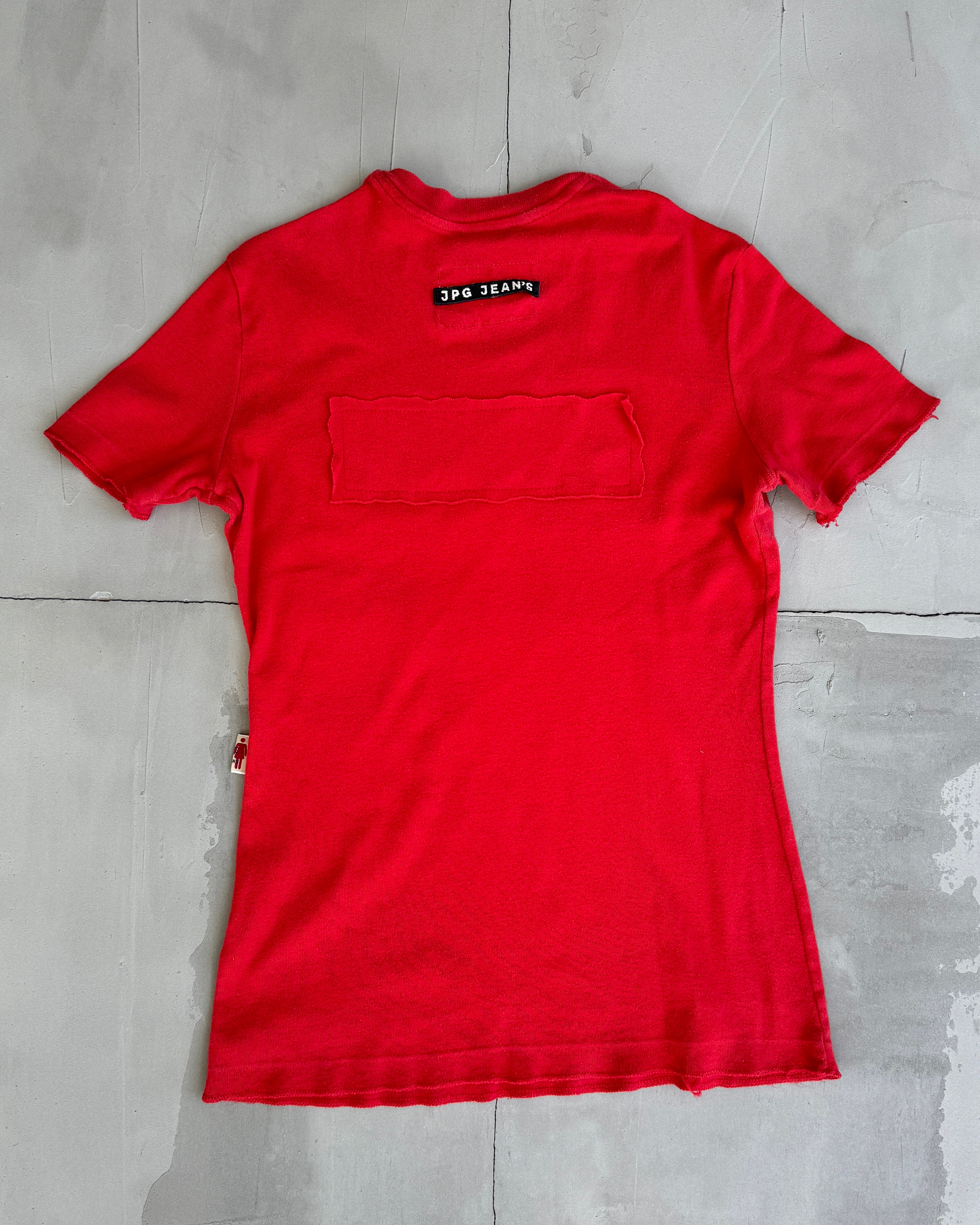 JEAN PAUL GAULTIER 'JPG JEANS' RED LOGO BABY TEE - S