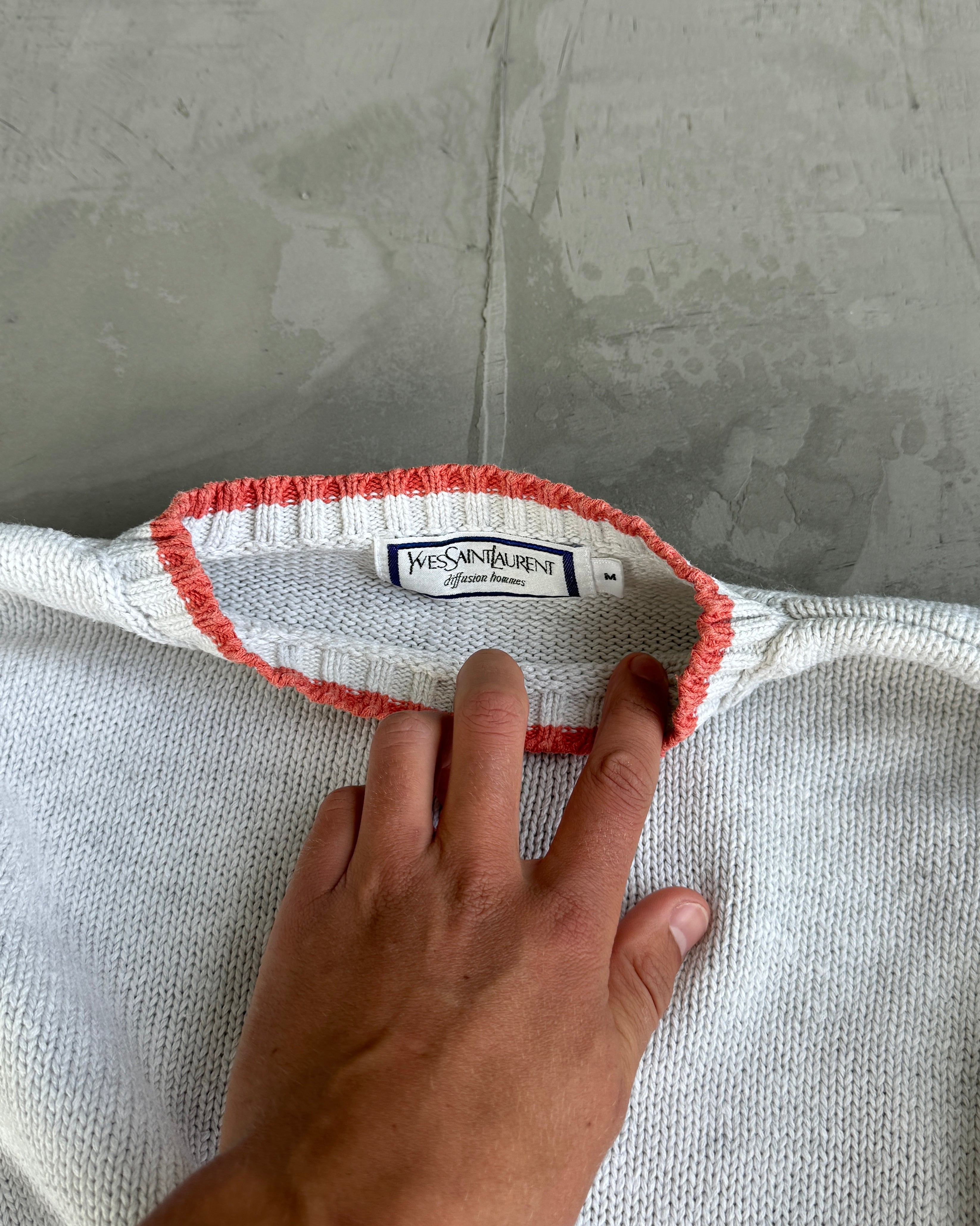 YVES SAINT LAURENT DIFFUSION HOMMES WHITE KNIT SWEATSHIRT - M