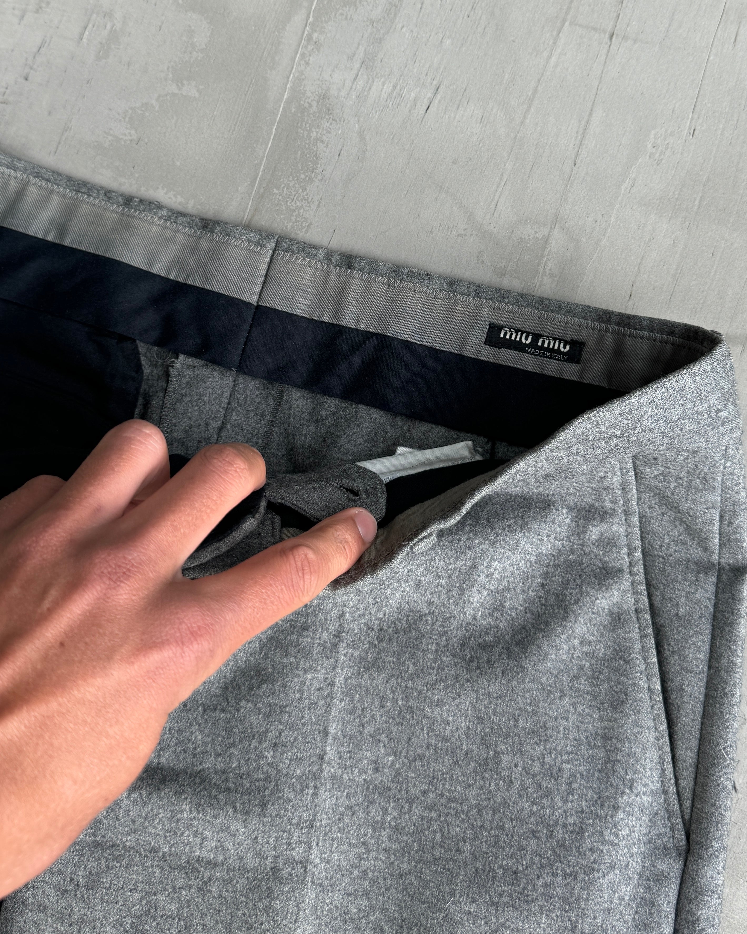 Miu Miu Wide Leg Grey Wool Suit Trousers - W30"