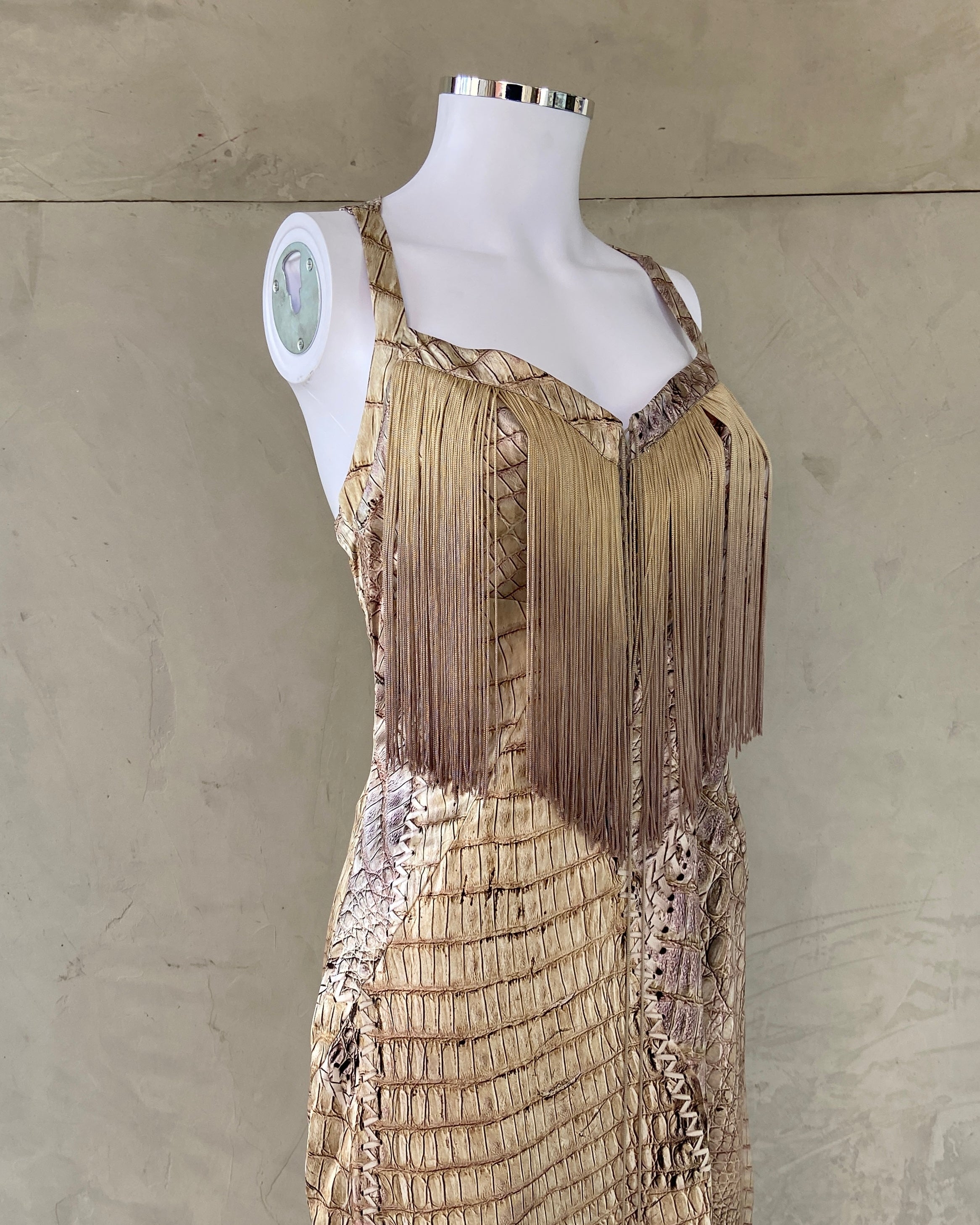 ROBERTO CAVALLI SS2011 SNAKE PRINT FRINGE DRESS - M