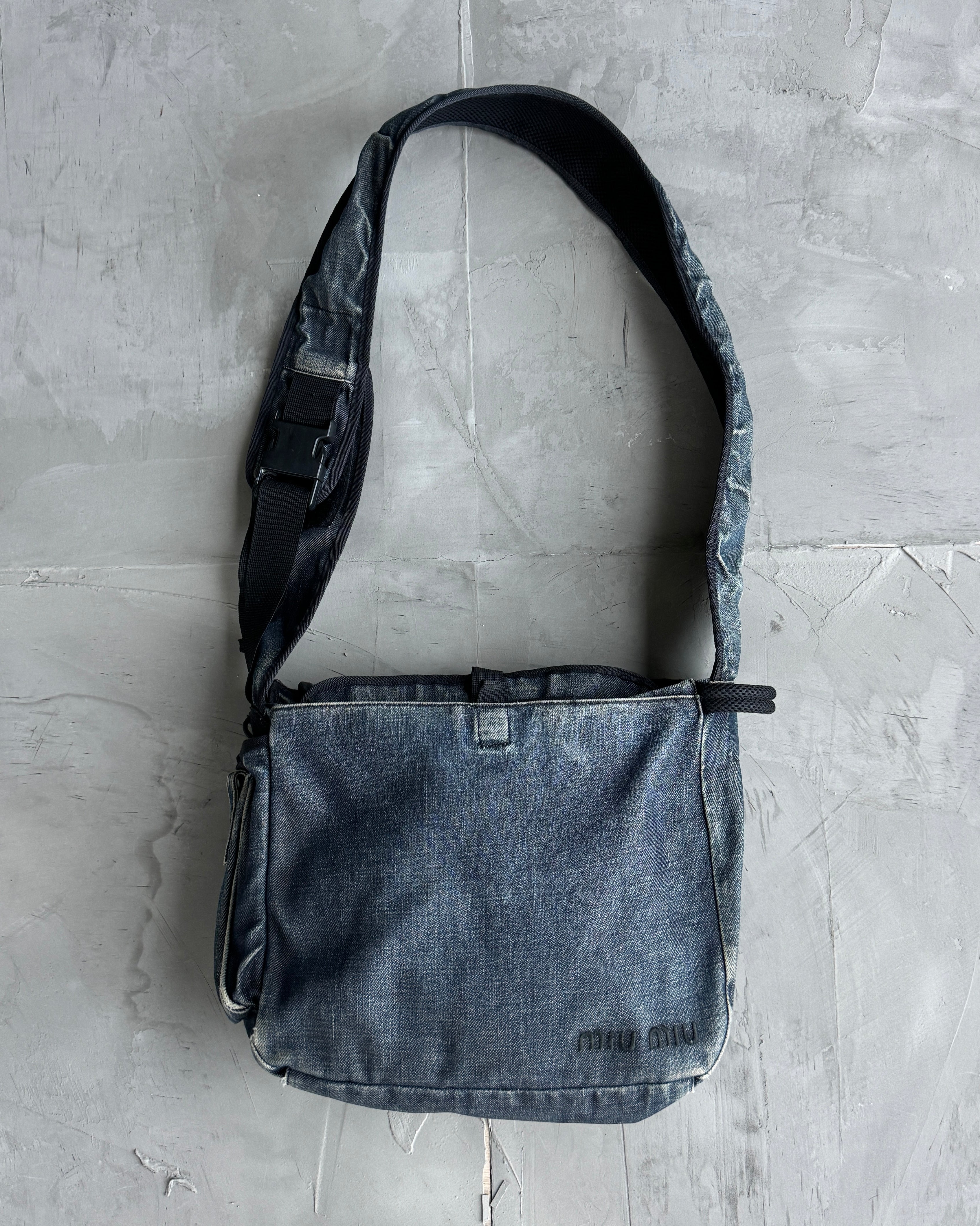 MIU MIU BLUE DENIM CROSS BODY SIDE BAG