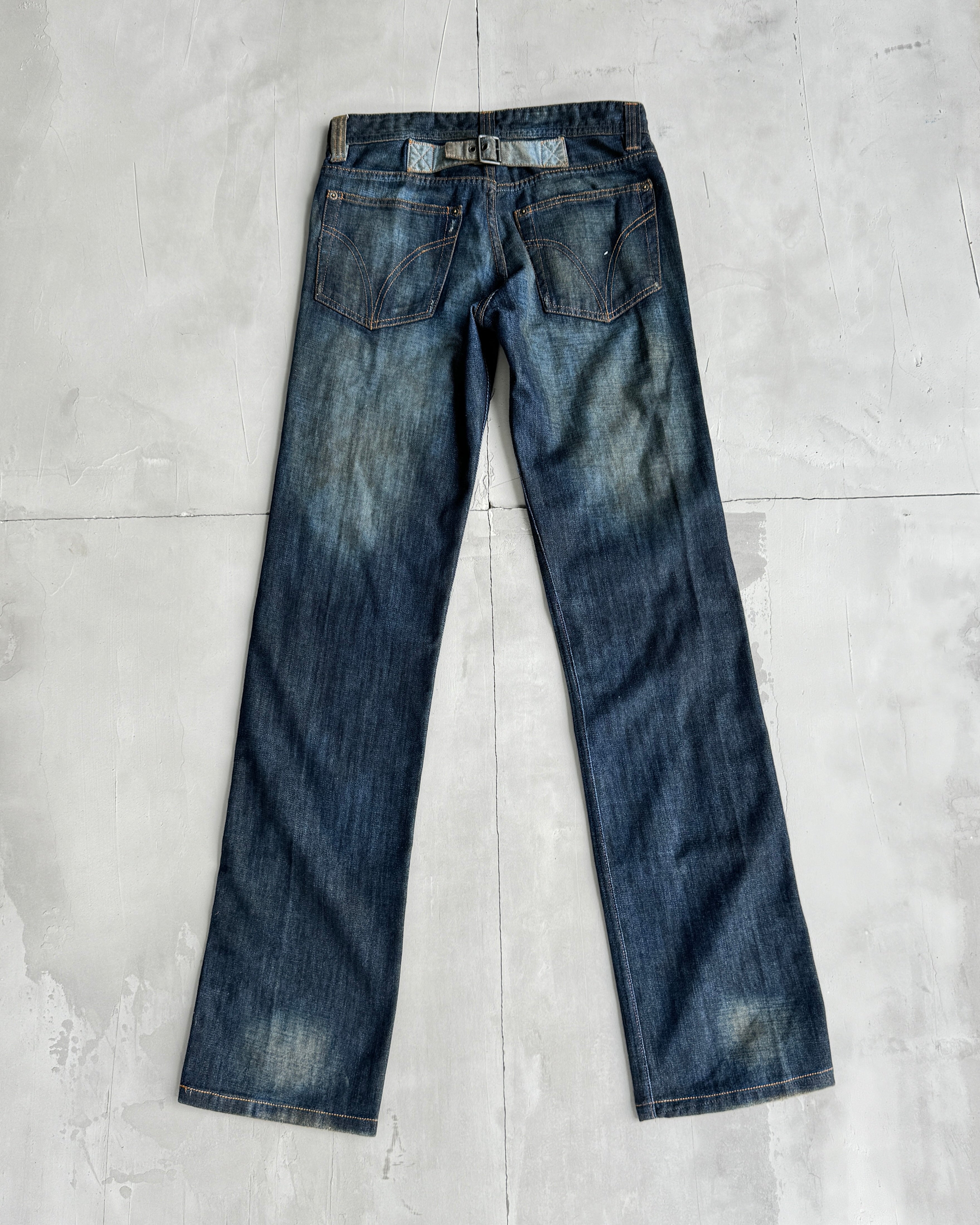 DOLCE & GABBANA D&G LEATHER LACE UP LOW RISE DENIM JEANS - M