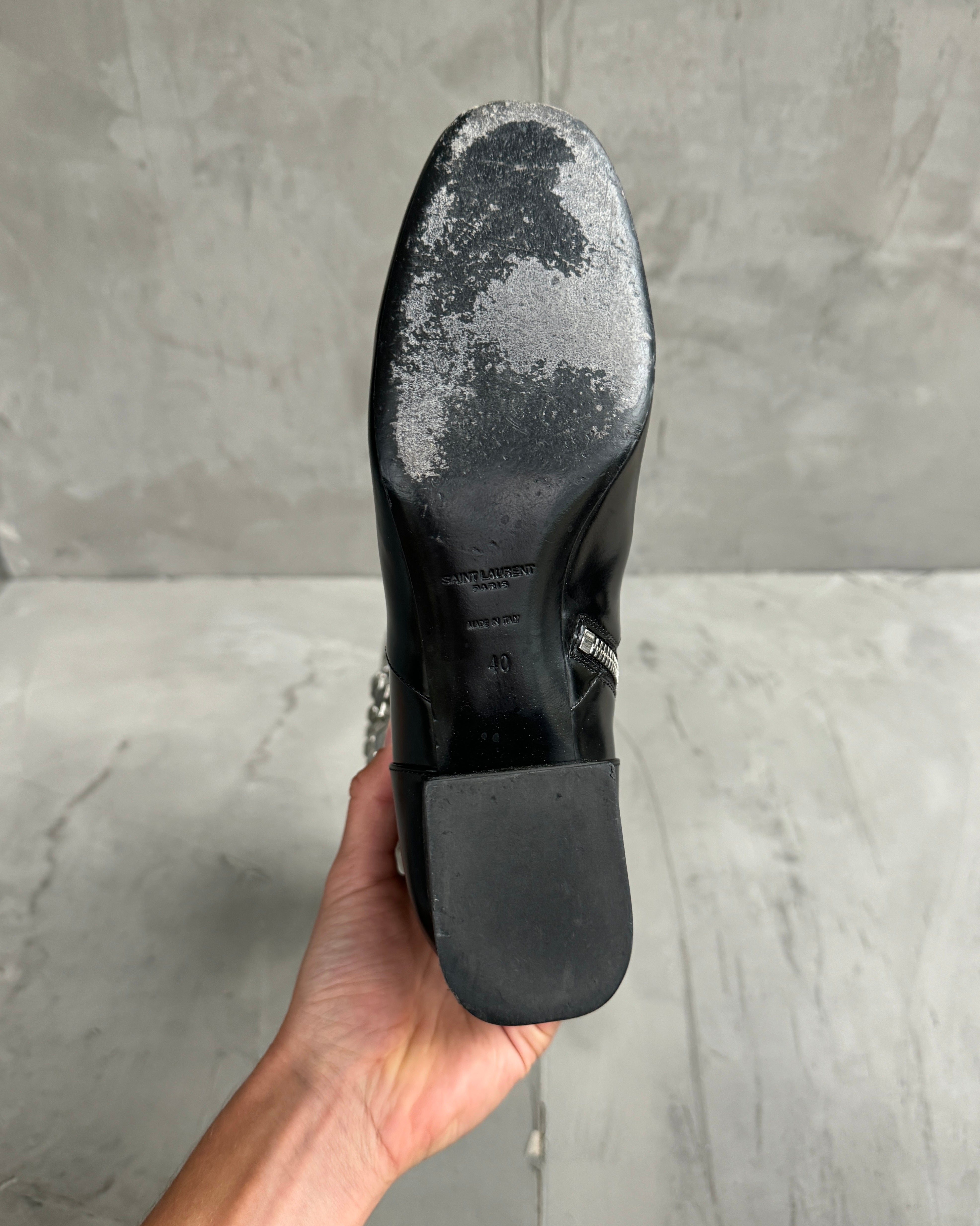 Yves Saint Laurent FW2014 Studded Black Leather Riding Boots - EU 40