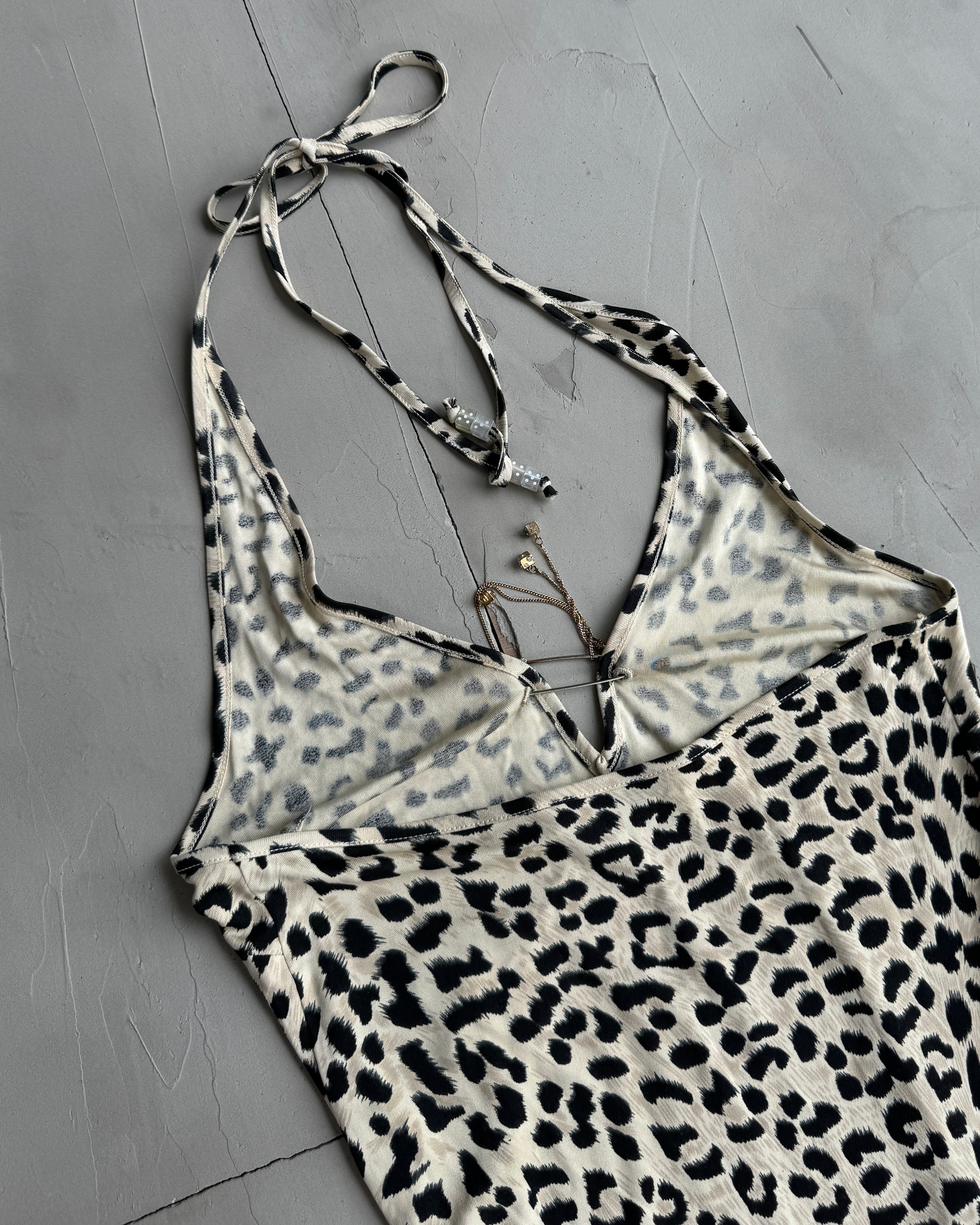 SEE BY CHLOE LEOPARD PRINT HALTER NECK DRESS - M