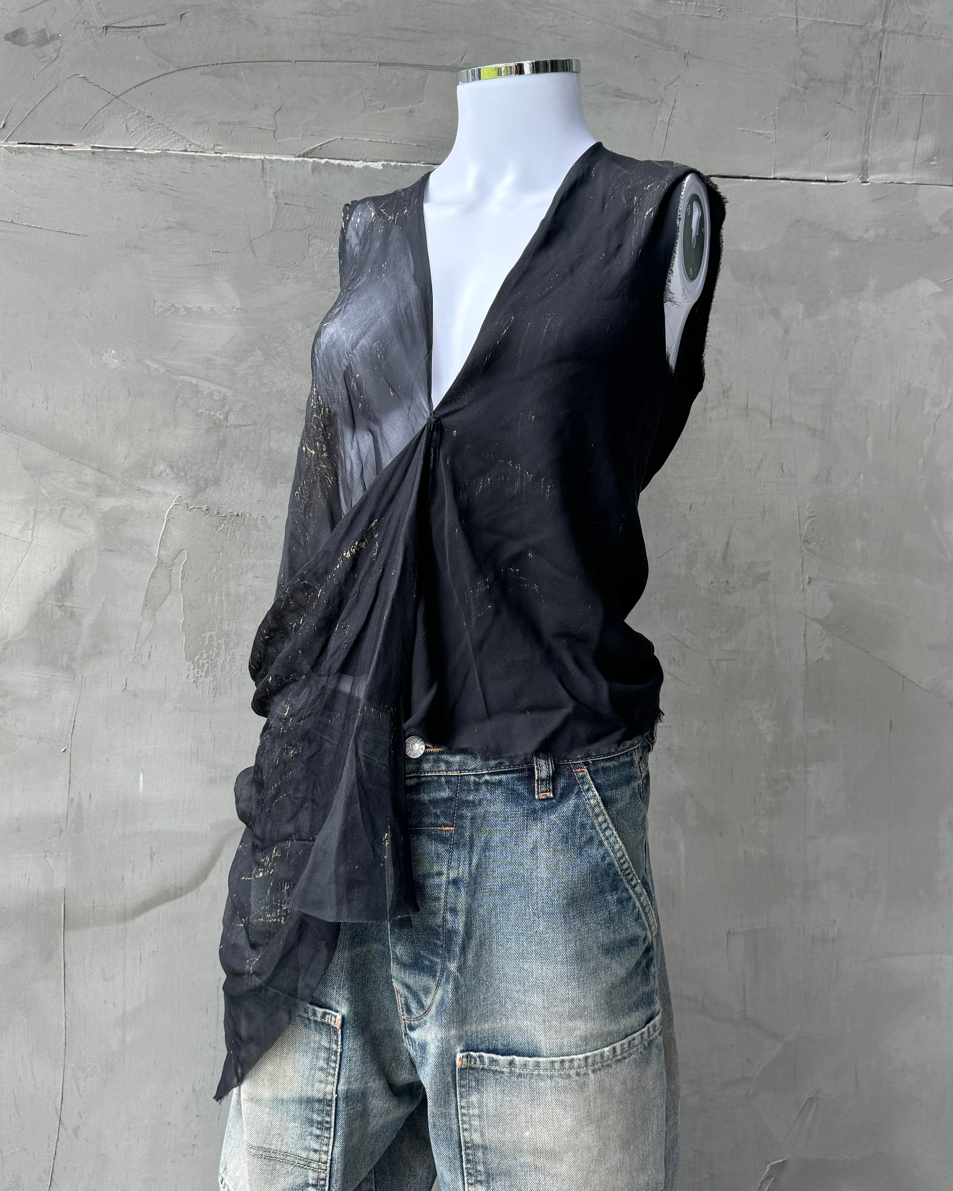 Luigi Asymmetric Silk Sheer Top - S/M