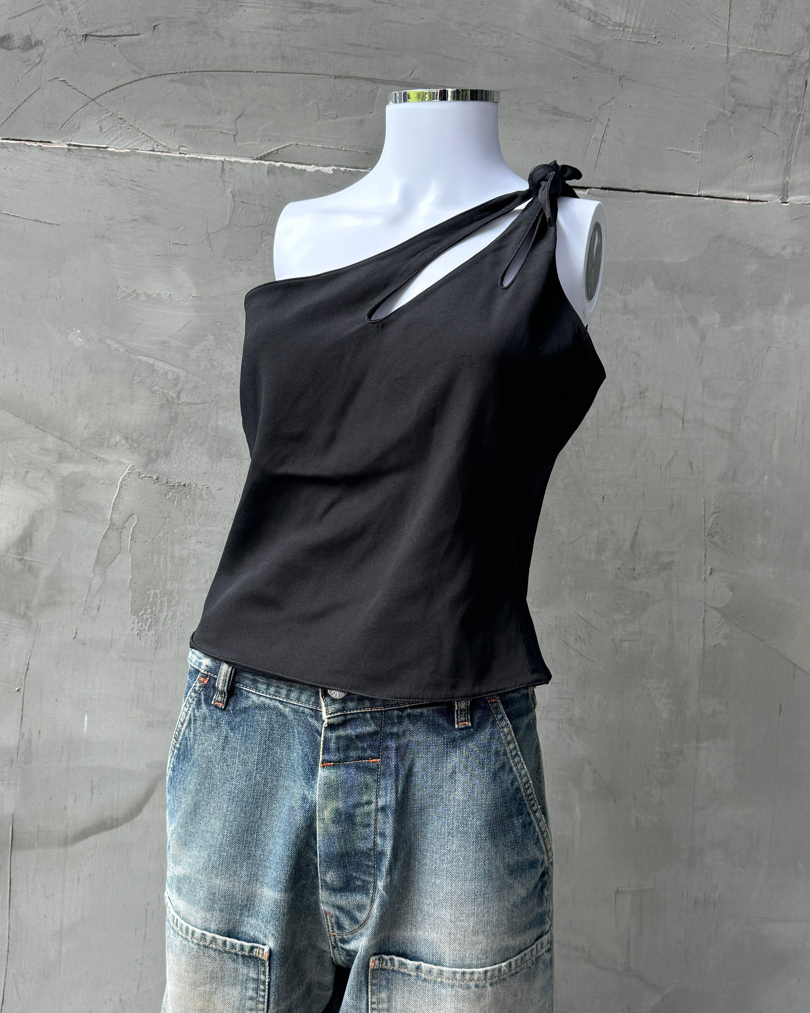 EMPORIO ARMANI SS03 ASYMMETRIC BANDEAU KNOT TOP - M