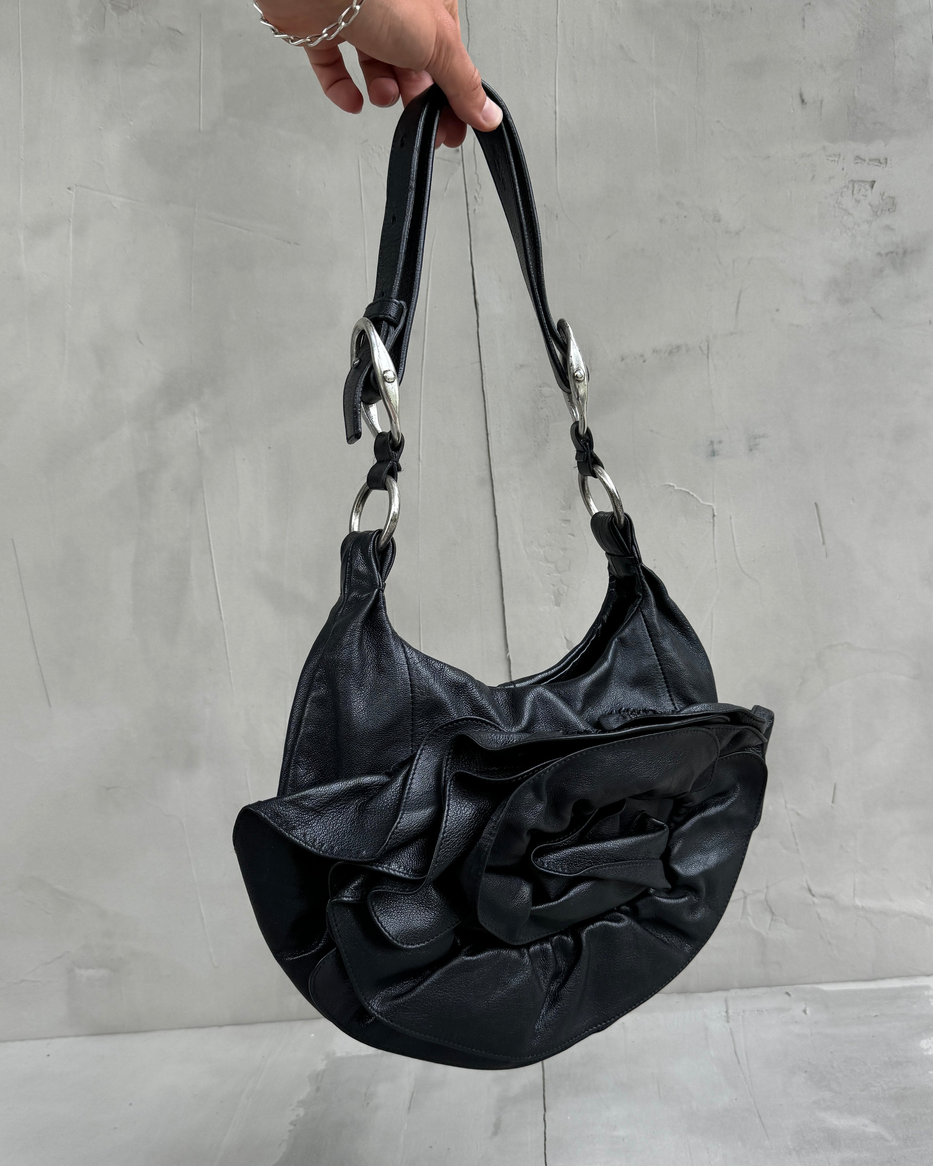 YVES SAINT LAURENT RIVE GAUCHE LEATHER FLOWER BAG