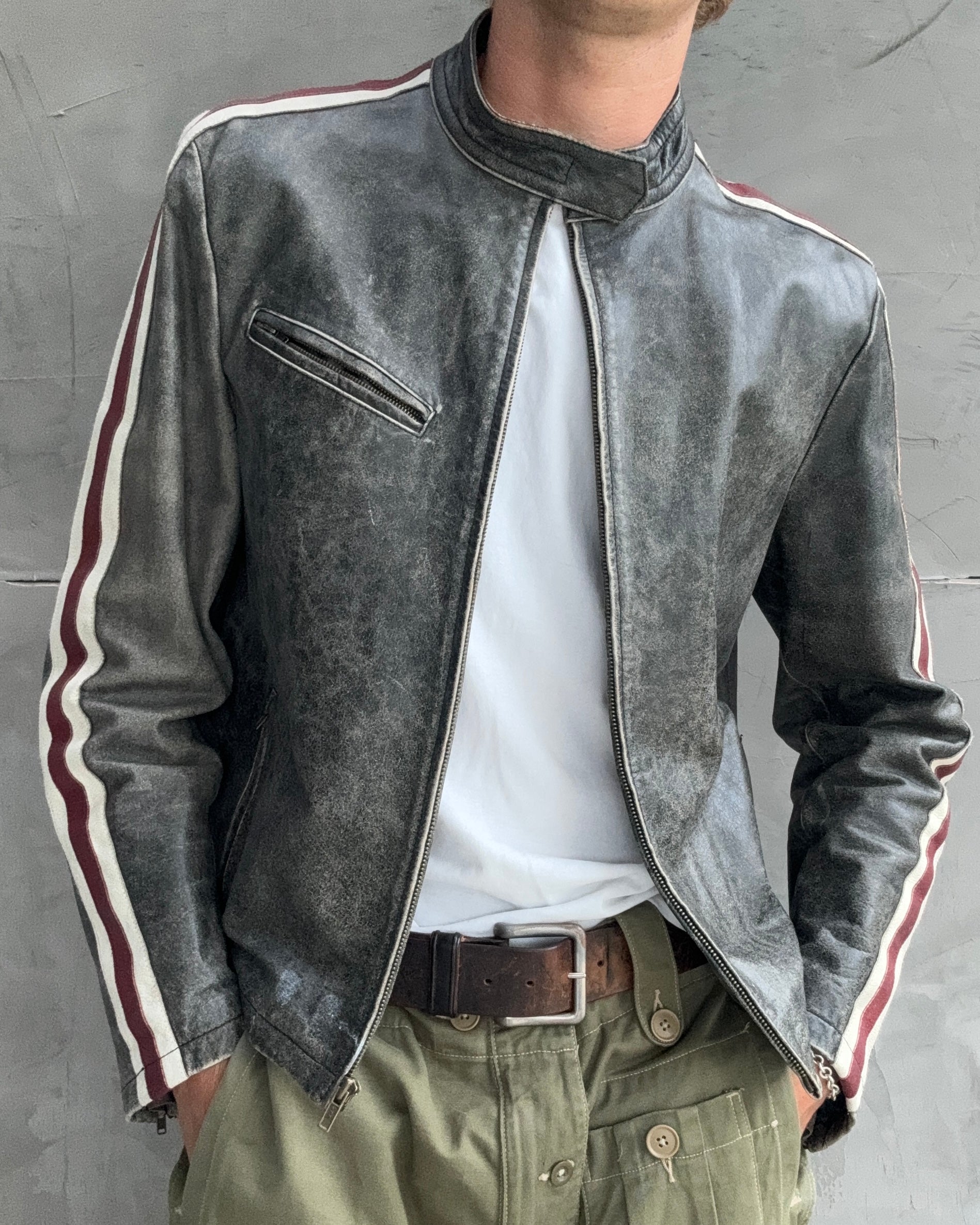 90'S WASHED DISTRESSED LEATHER JACKET - M