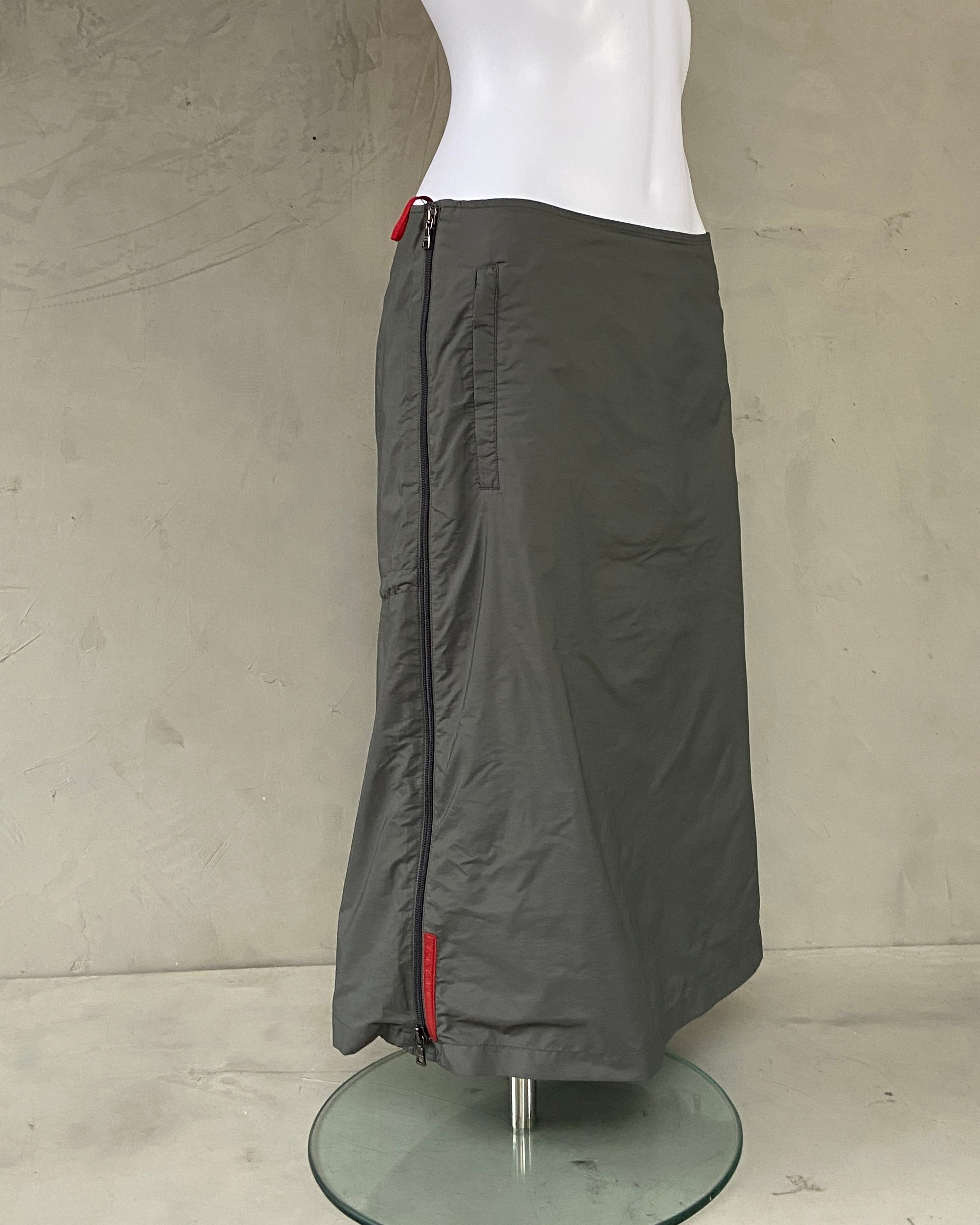 PRADA SPORT NYLON DRAWSTRING MIDI SKIRT - S/M