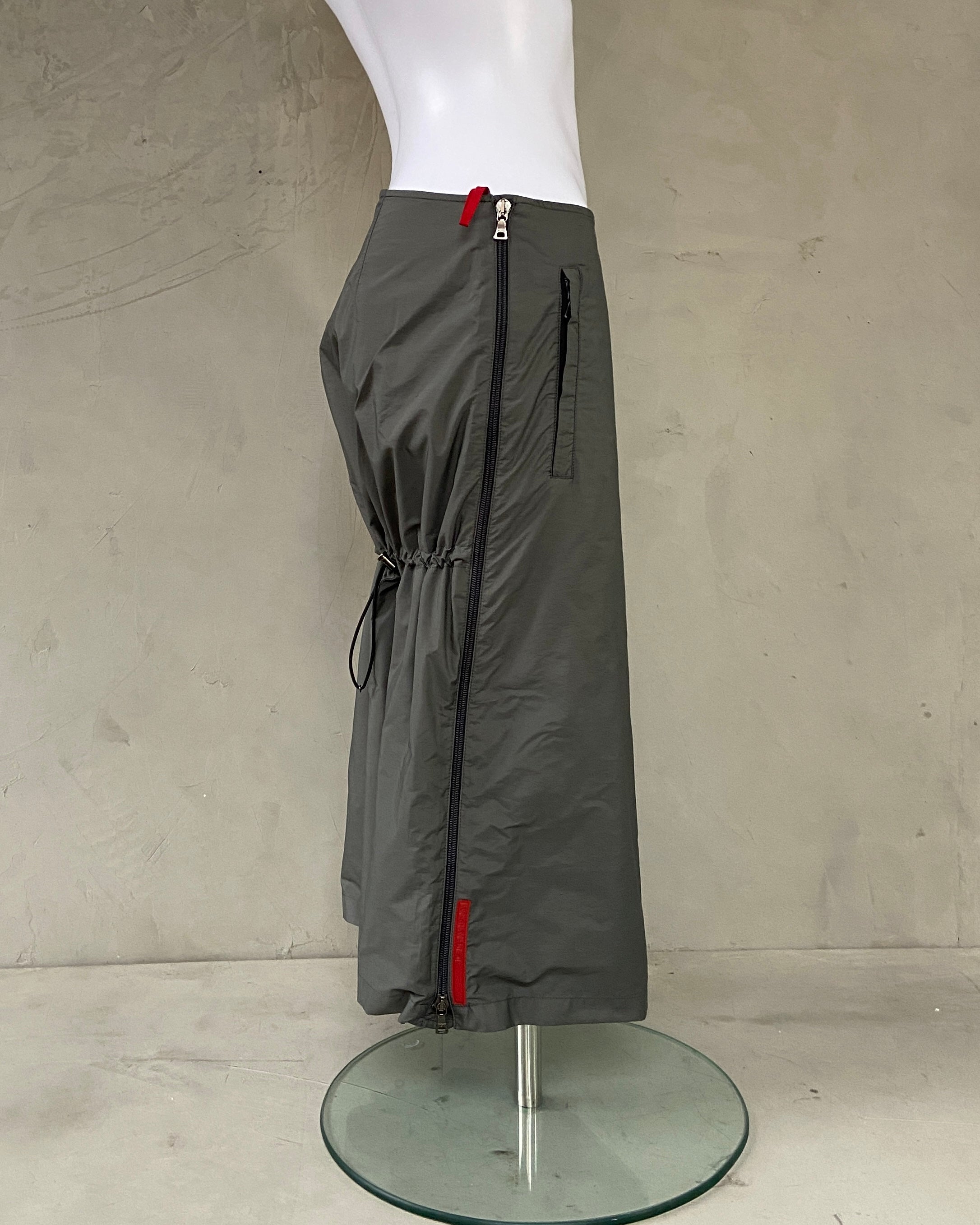 PRADA SPORT NYLON DRAWSTRING MIDI SKIRT - S/M