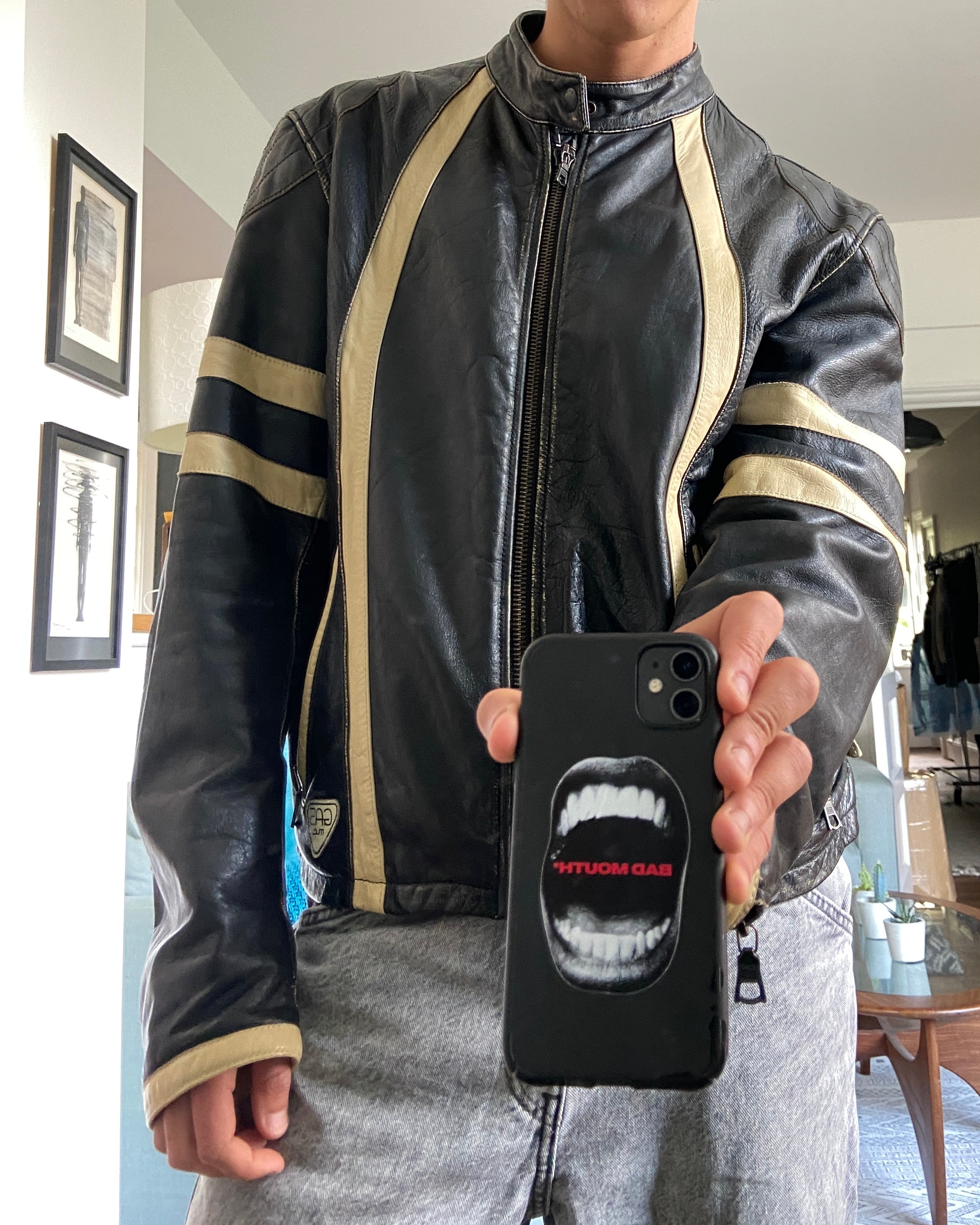 GAS 1990'S LEATHER RACER BIKER JACKET - L