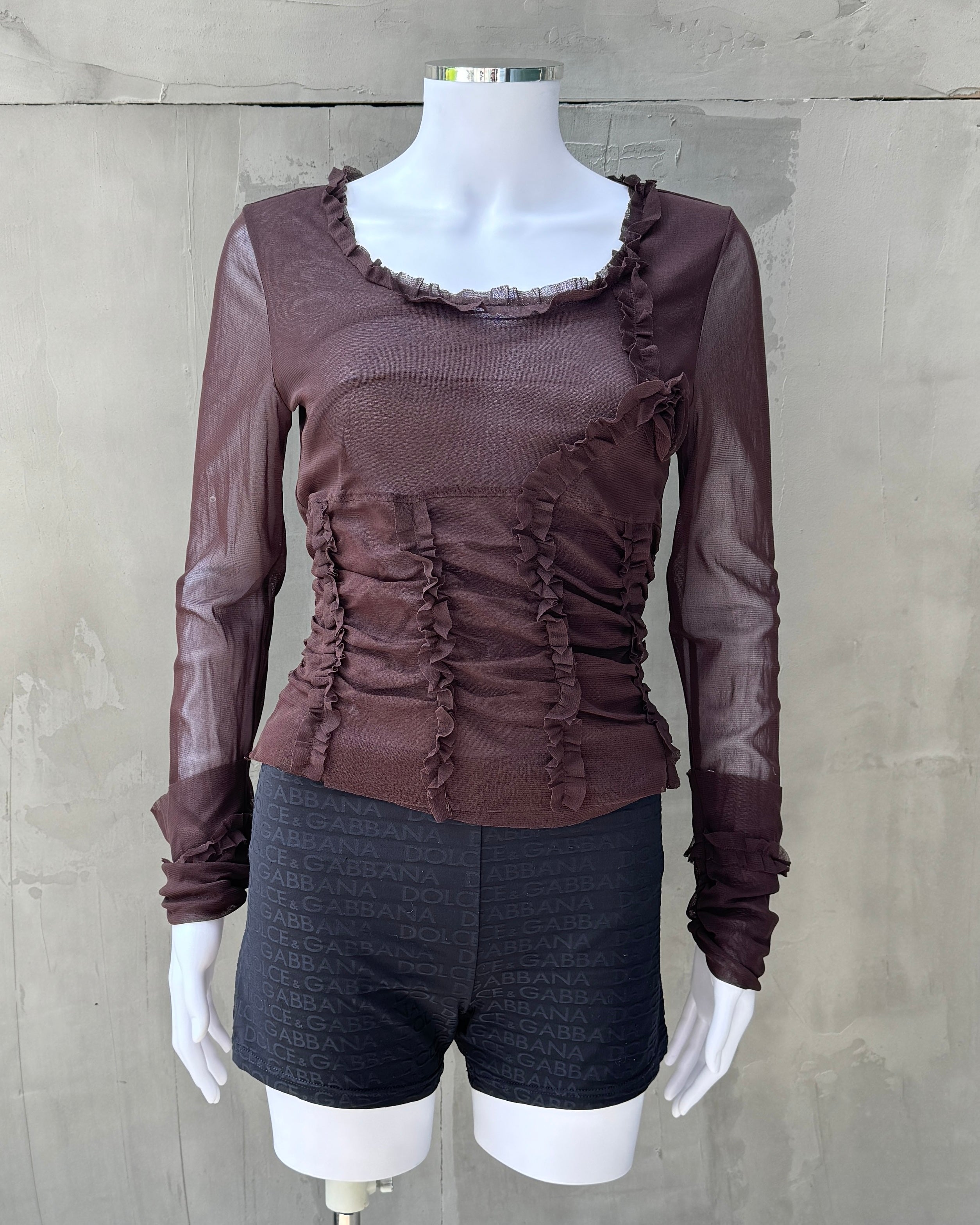 IRENE VAN RYB BROWN MESH TOP - S