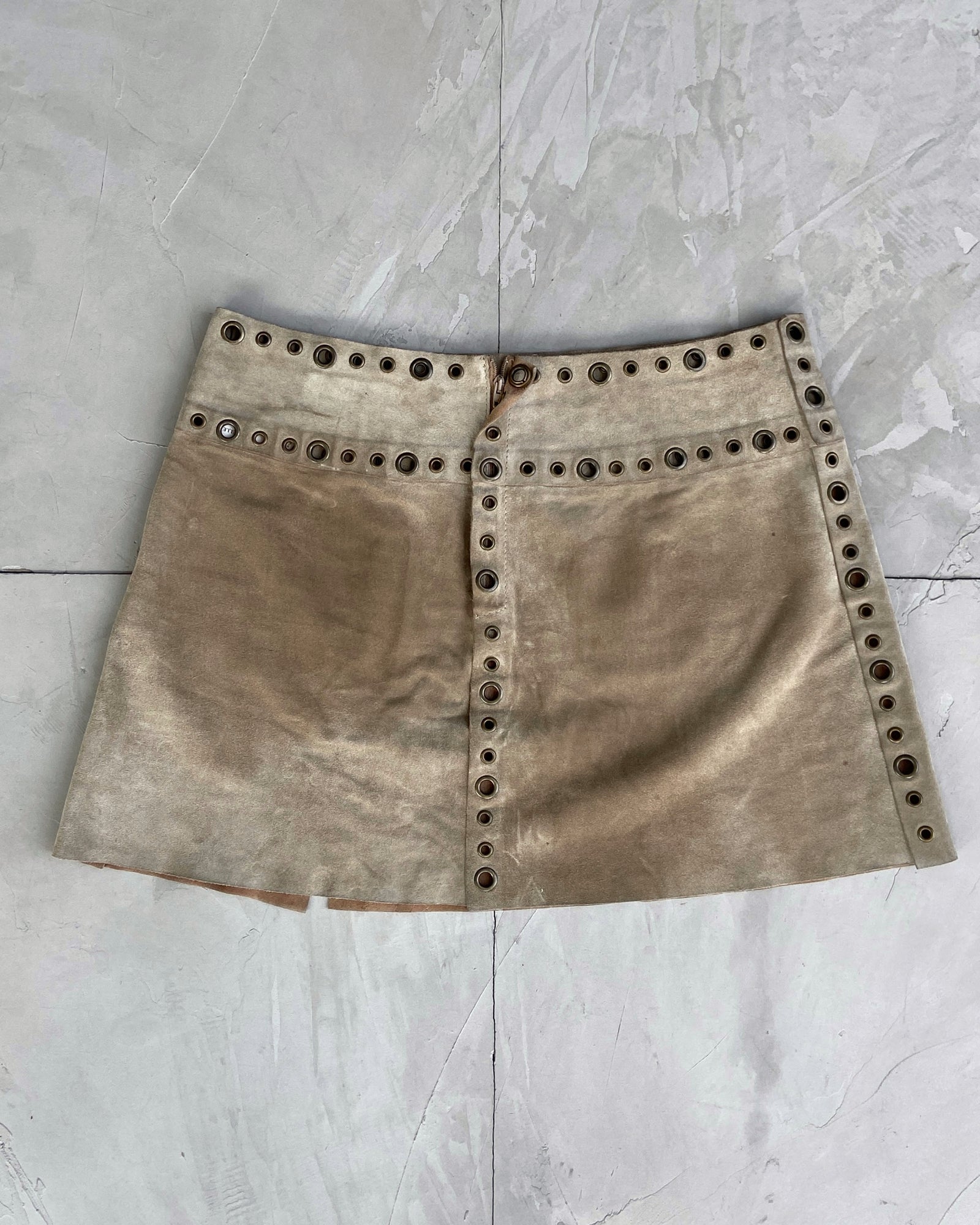 DOLCE & GABBANA D&G LEATHER EYELET MINI SKIRT - S/M