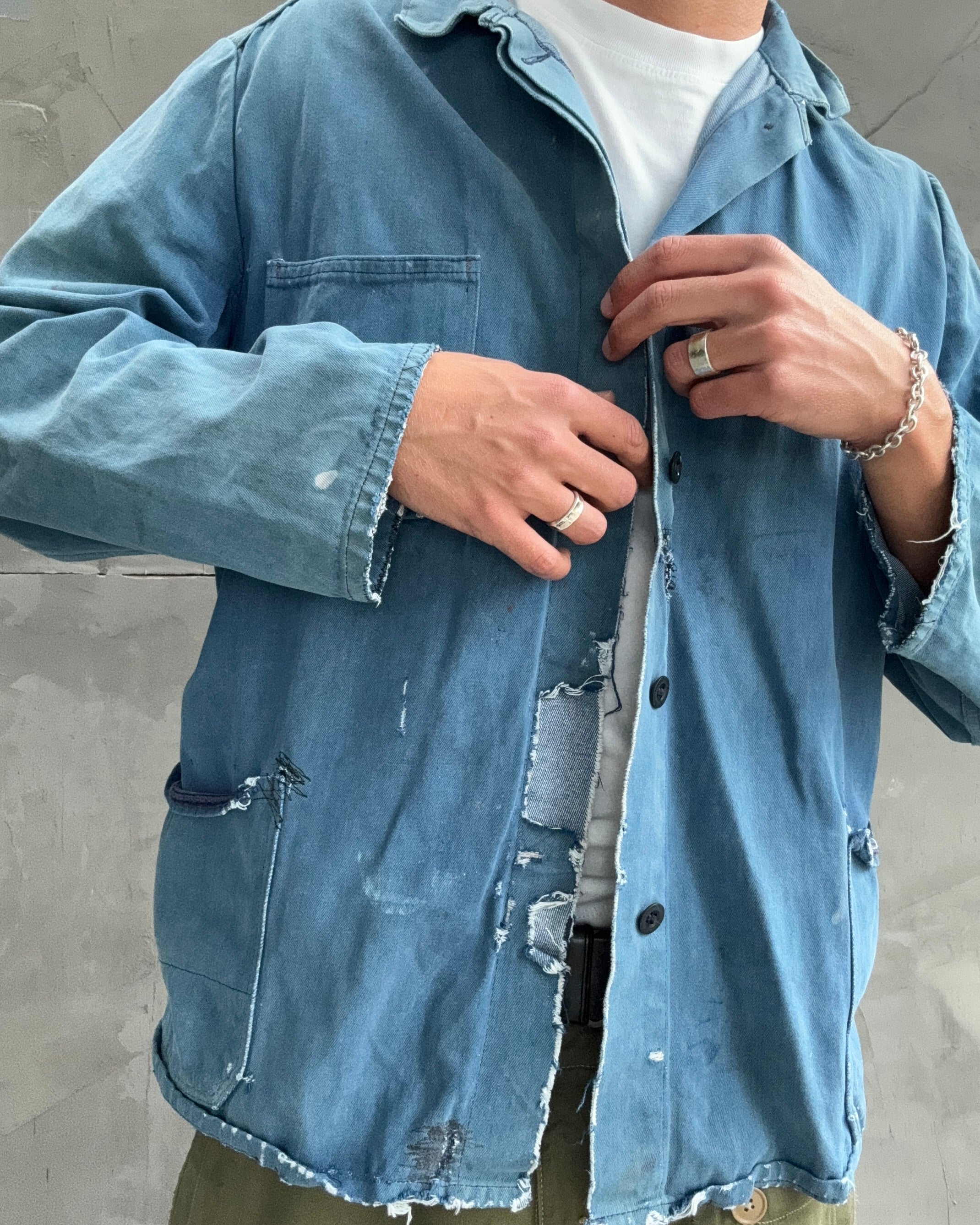 70'S DISTRESSED BLEACHED WORKERS JACKET - M/L