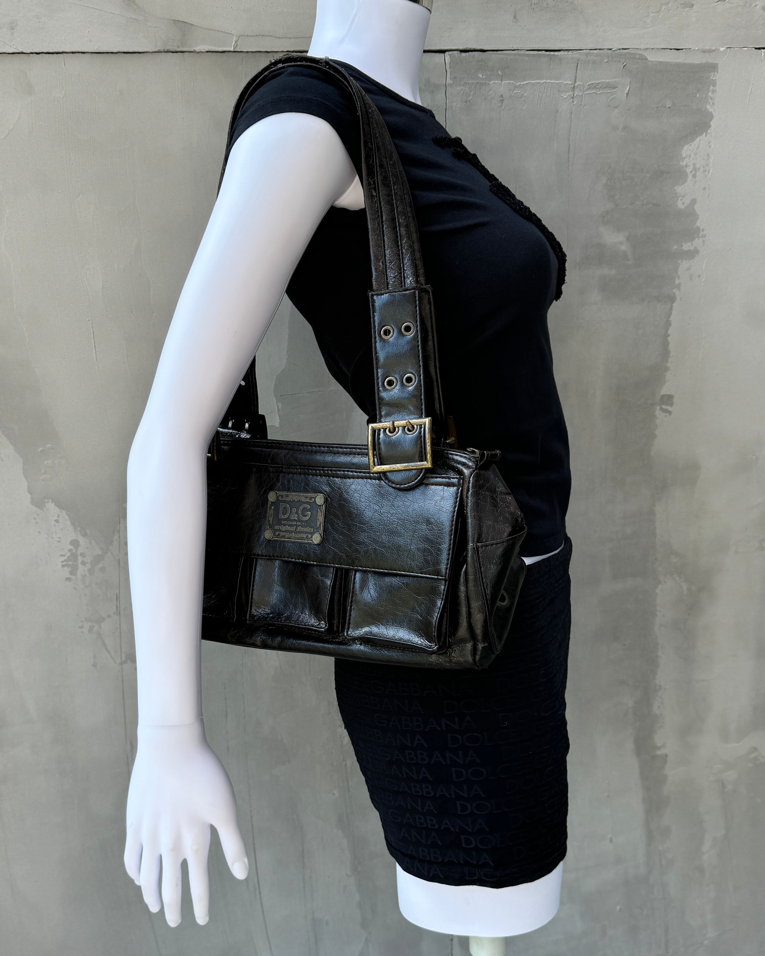 DOLCE & GABBANA FAUX LEATHER MULTI-POCKET BAG