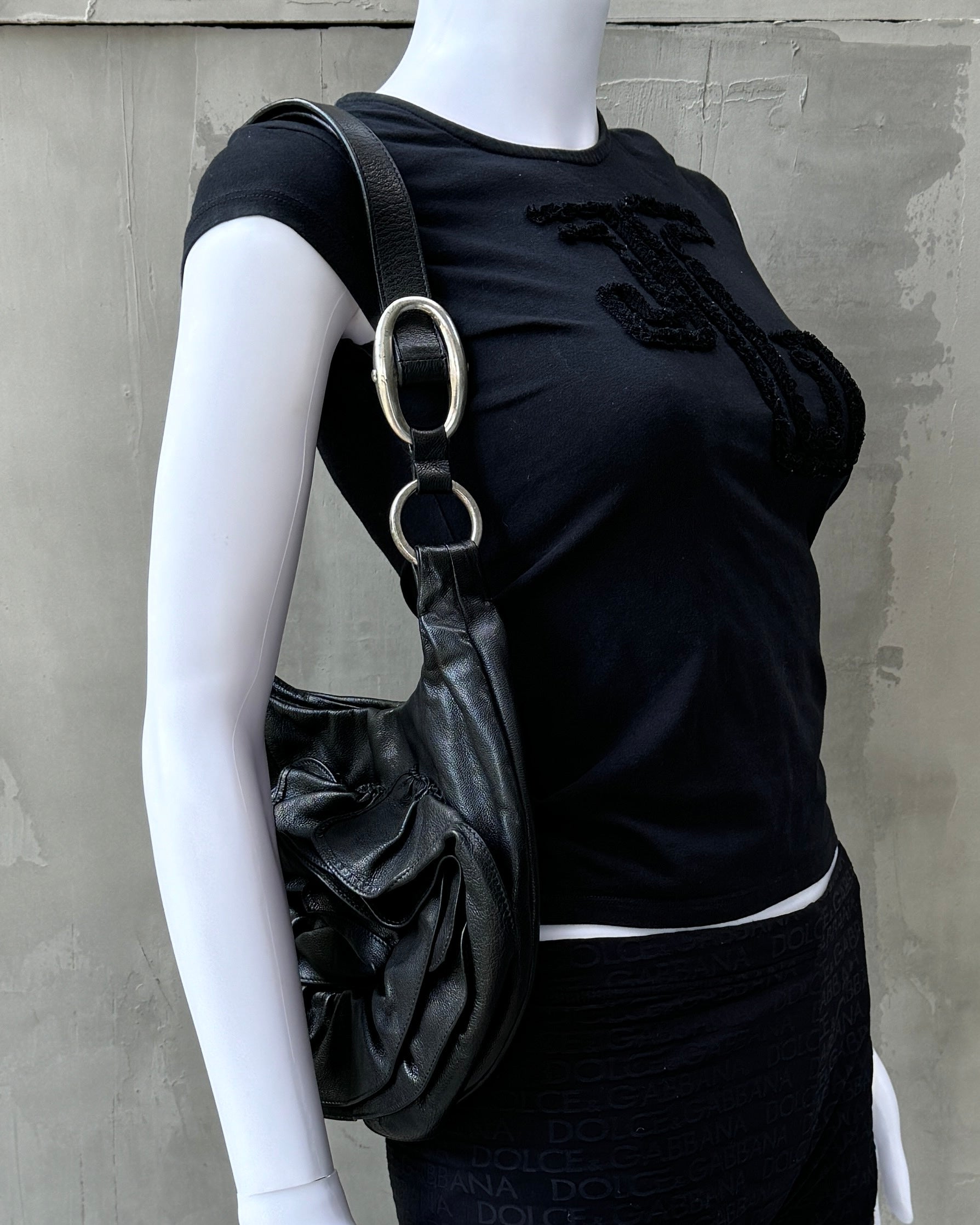 YVES SAINT LAURENT RIVE GAUCHE LEATHER FLOWER BAG