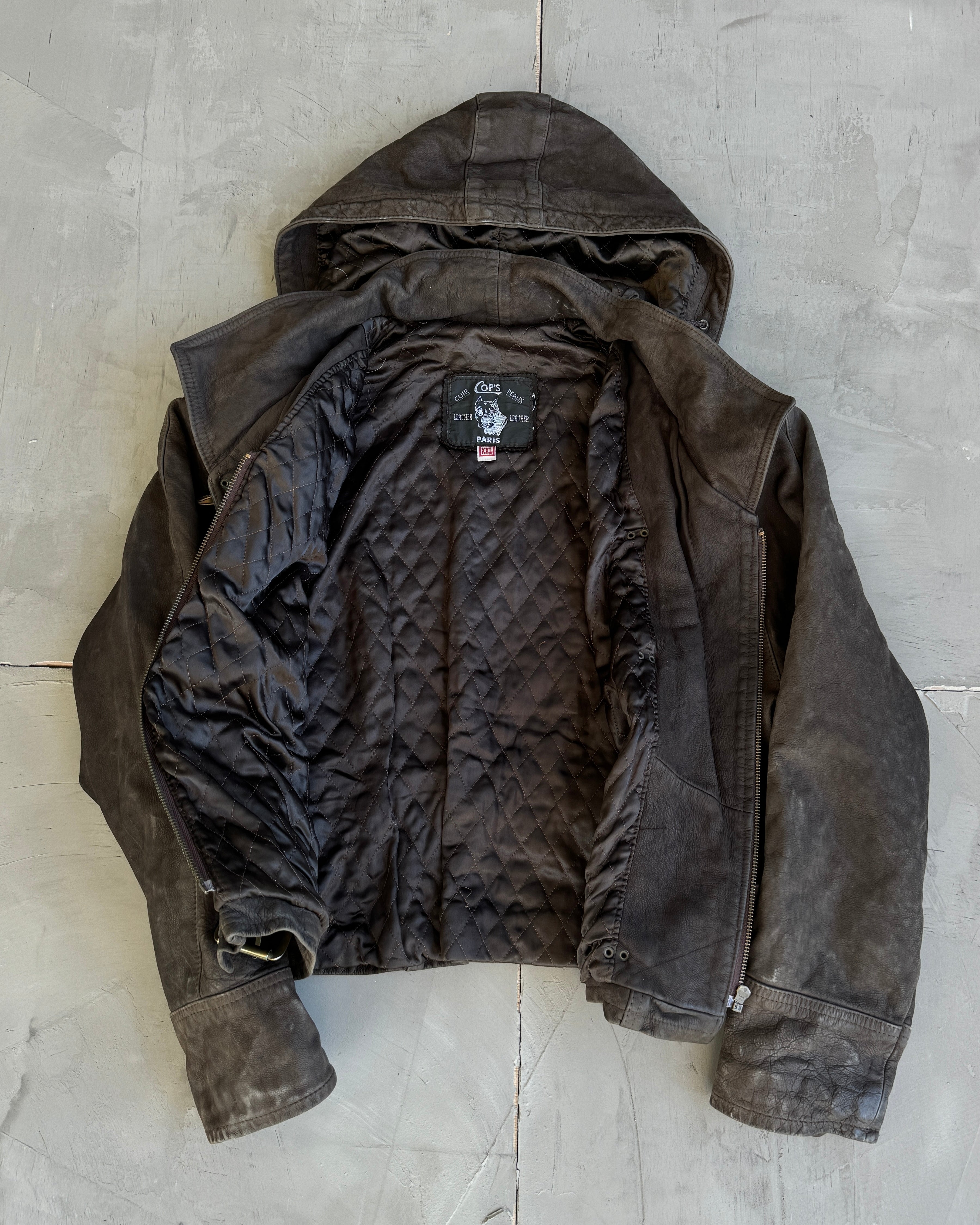 90's Fireman Clasp Hooded Leather Jacket - M