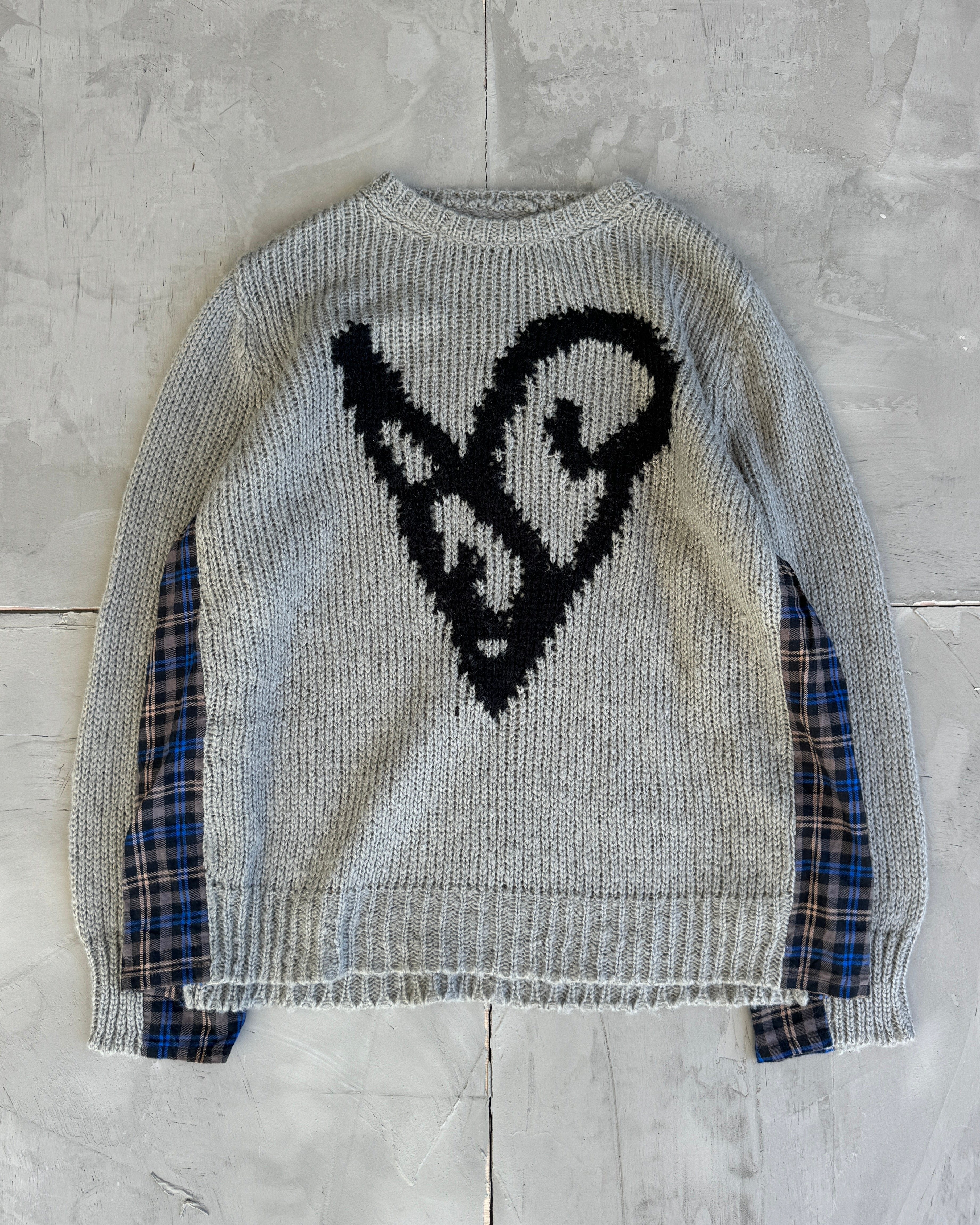 Acne Studios FW24 Wool Check & Heart Knit Sweatshirt