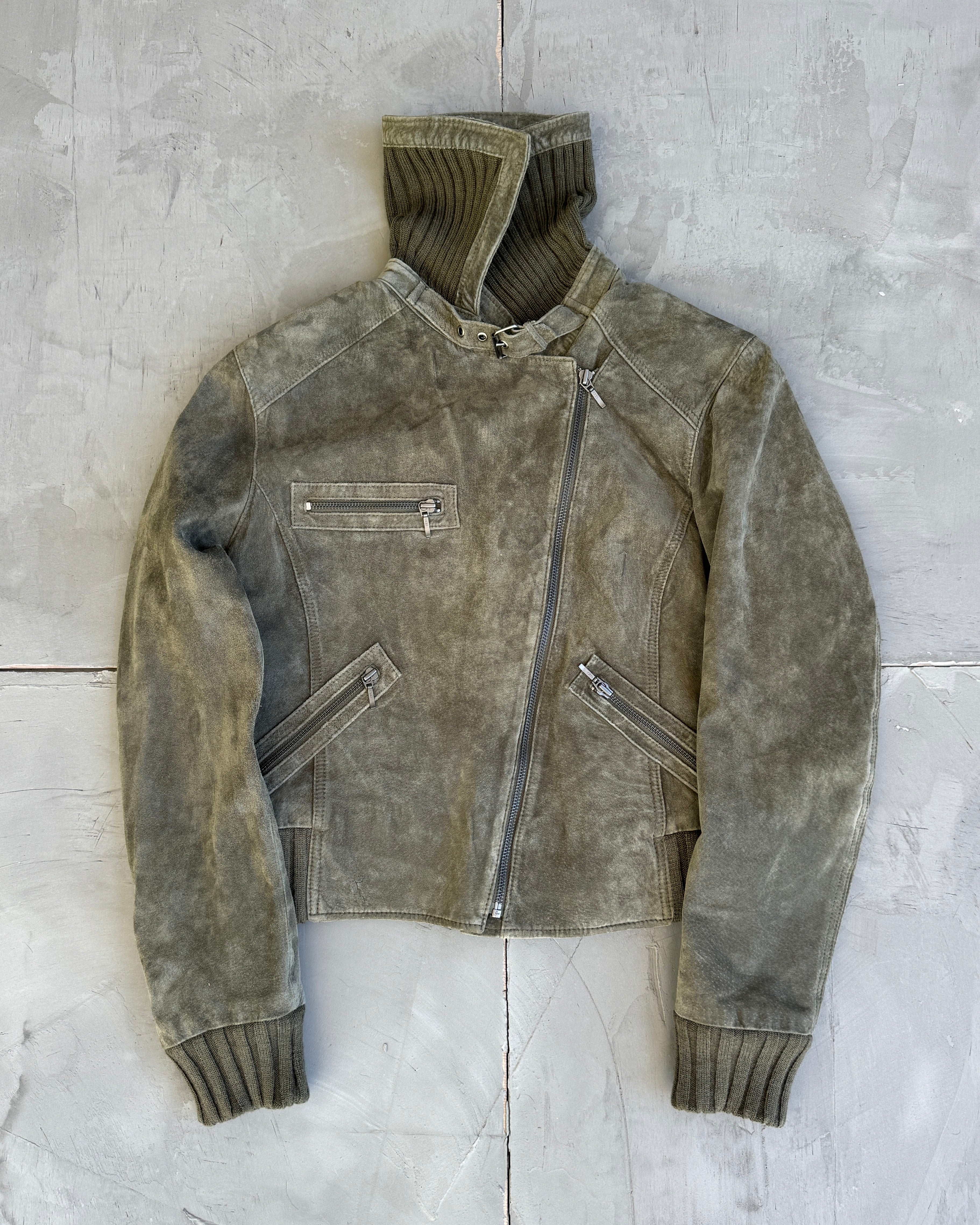 Equation Asymmetric Suede Jacket with Oversized Collar - M/L