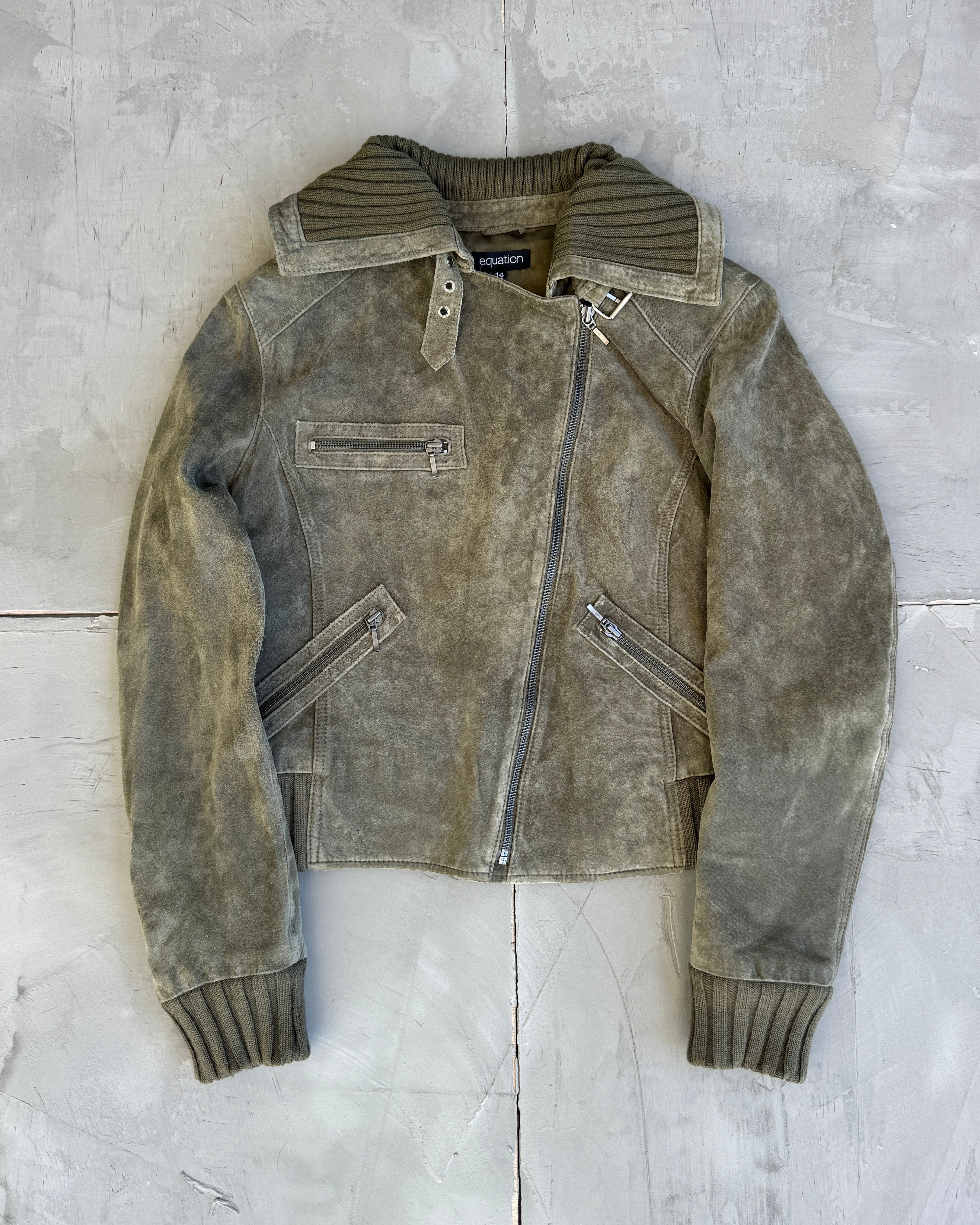 Equation Asymmetric Suede Jacket with Oversized Collar - M/L