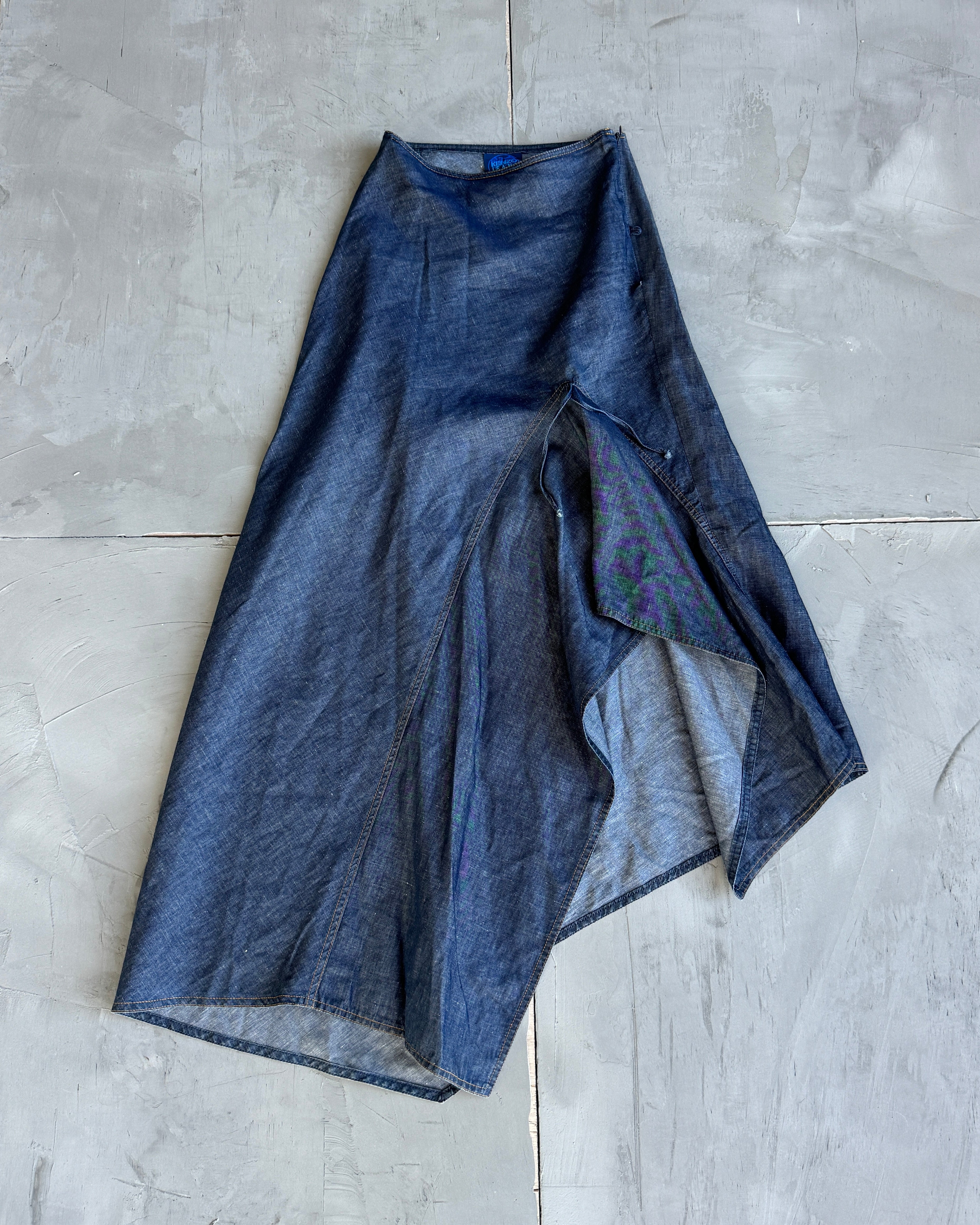 Kenzo Asymmetric Blue Cotton Maxi Skirt - S