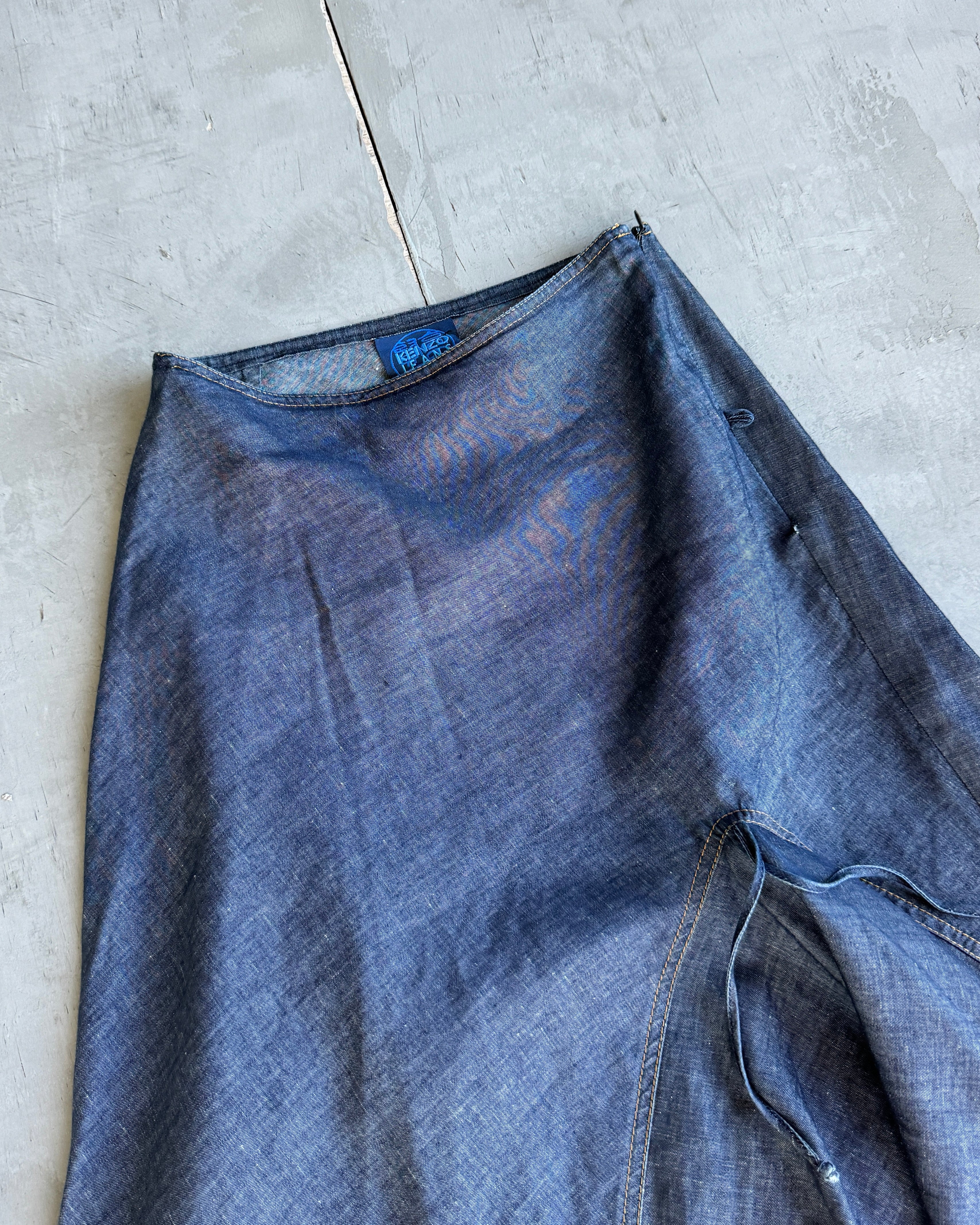 Kenzo Asymmetric Blue Cotton Maxi Skirt - S