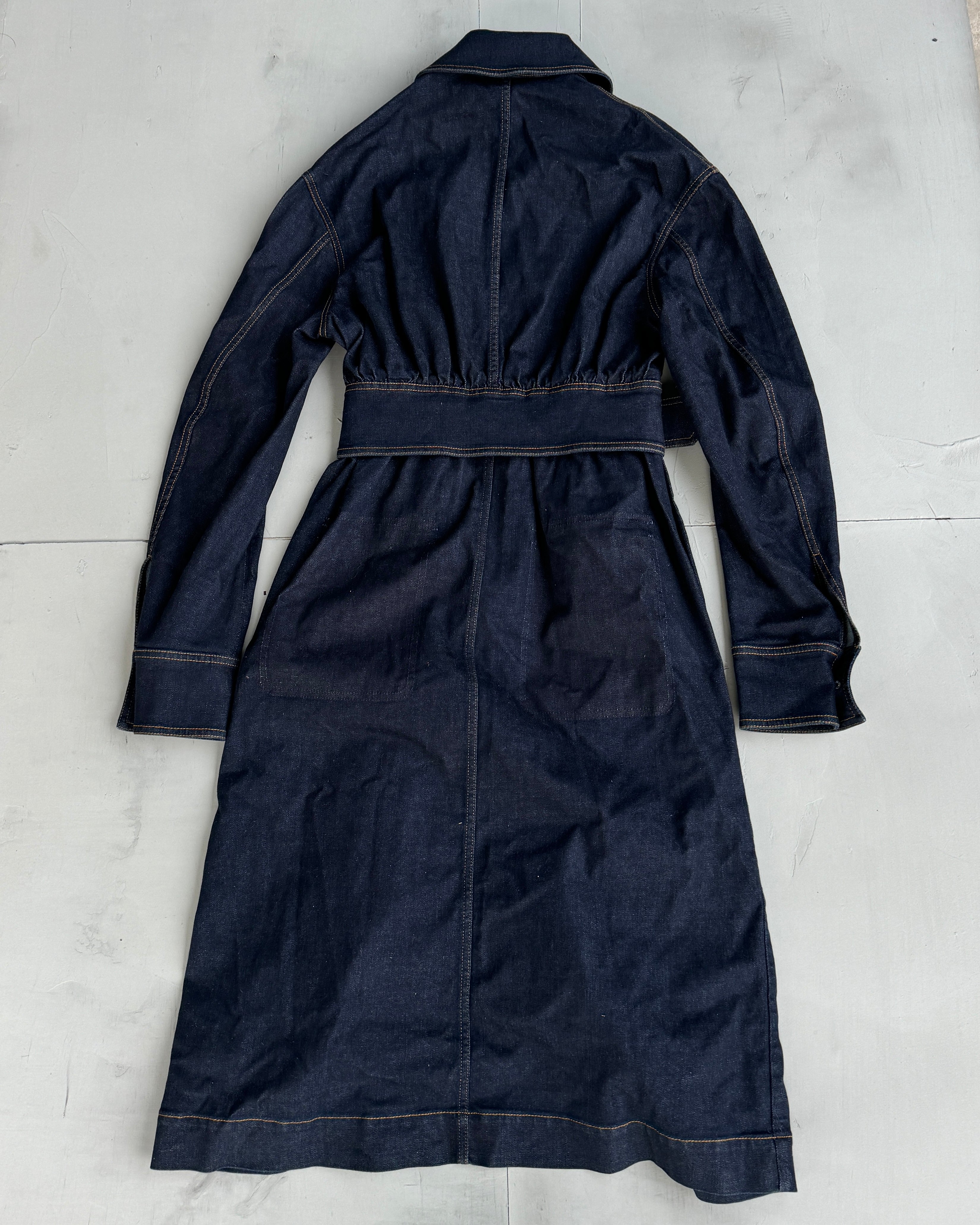 STELLA MCCARTNEY 2017 ASYMMETRIC BELTED DENIM COAT - S/M