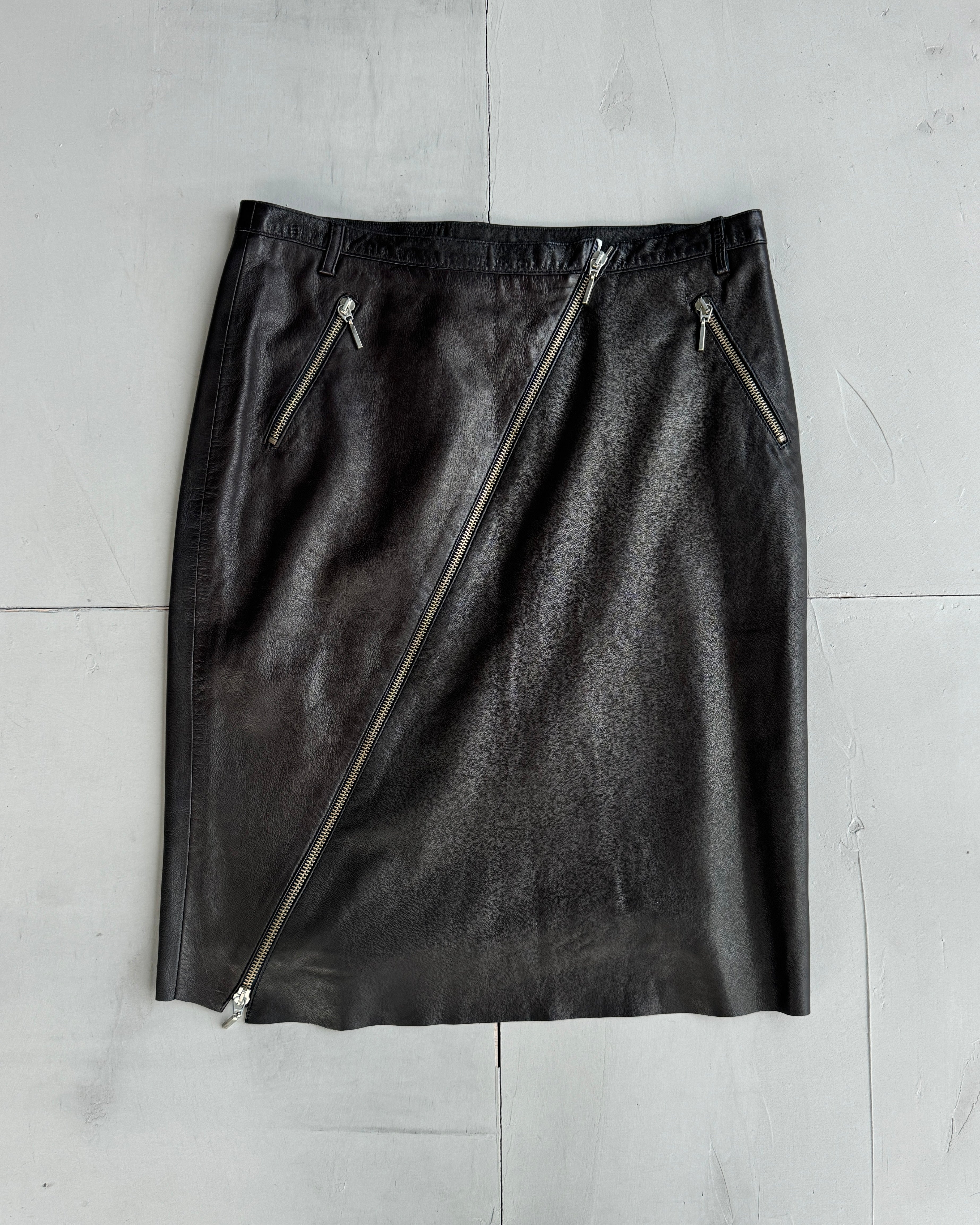 Plein Sud Lamb Leather Asymmetric Zipper Skirt - S