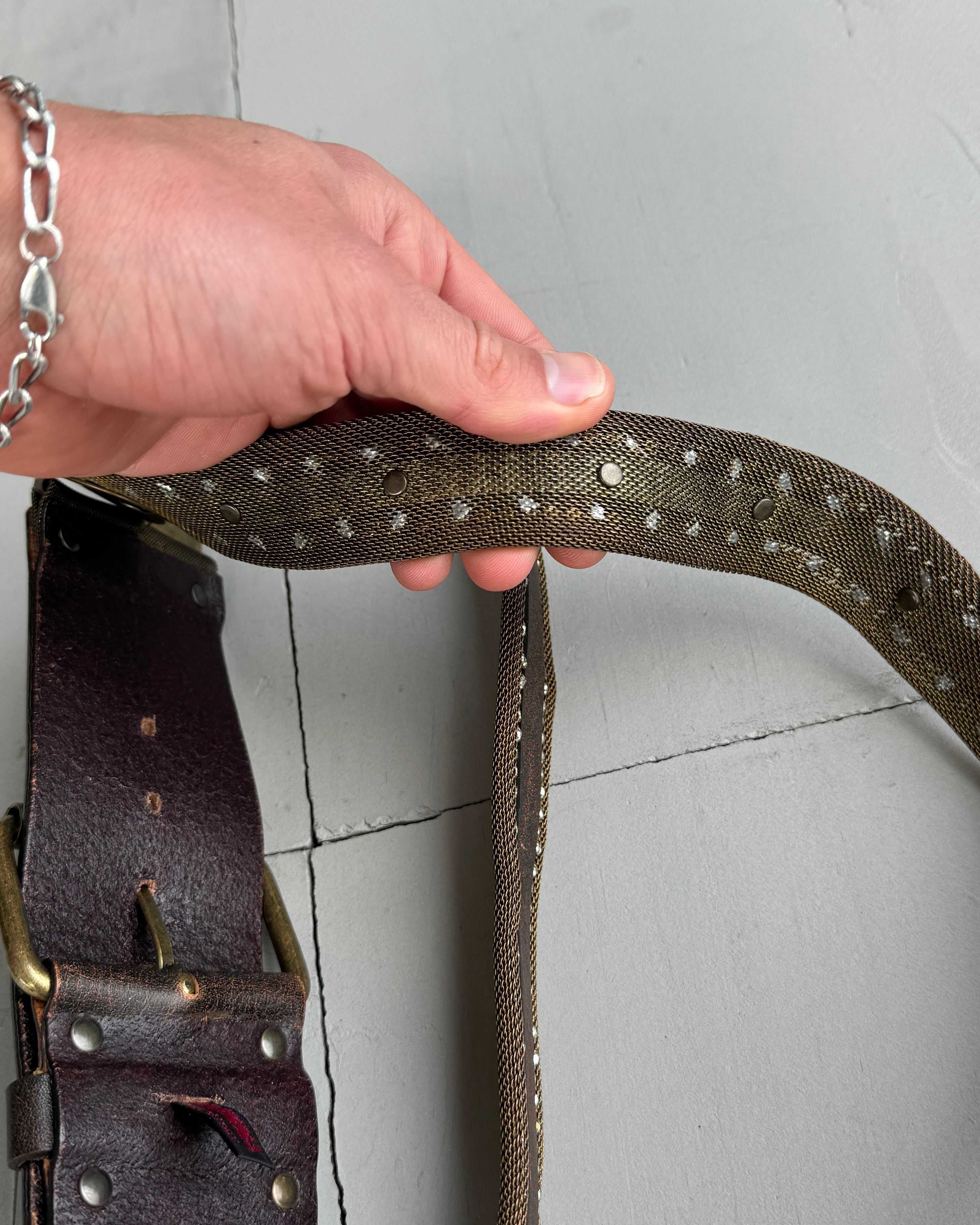 NANNI DOUBLE LAYER STUDDED LEATHER & METAL MESH BELT