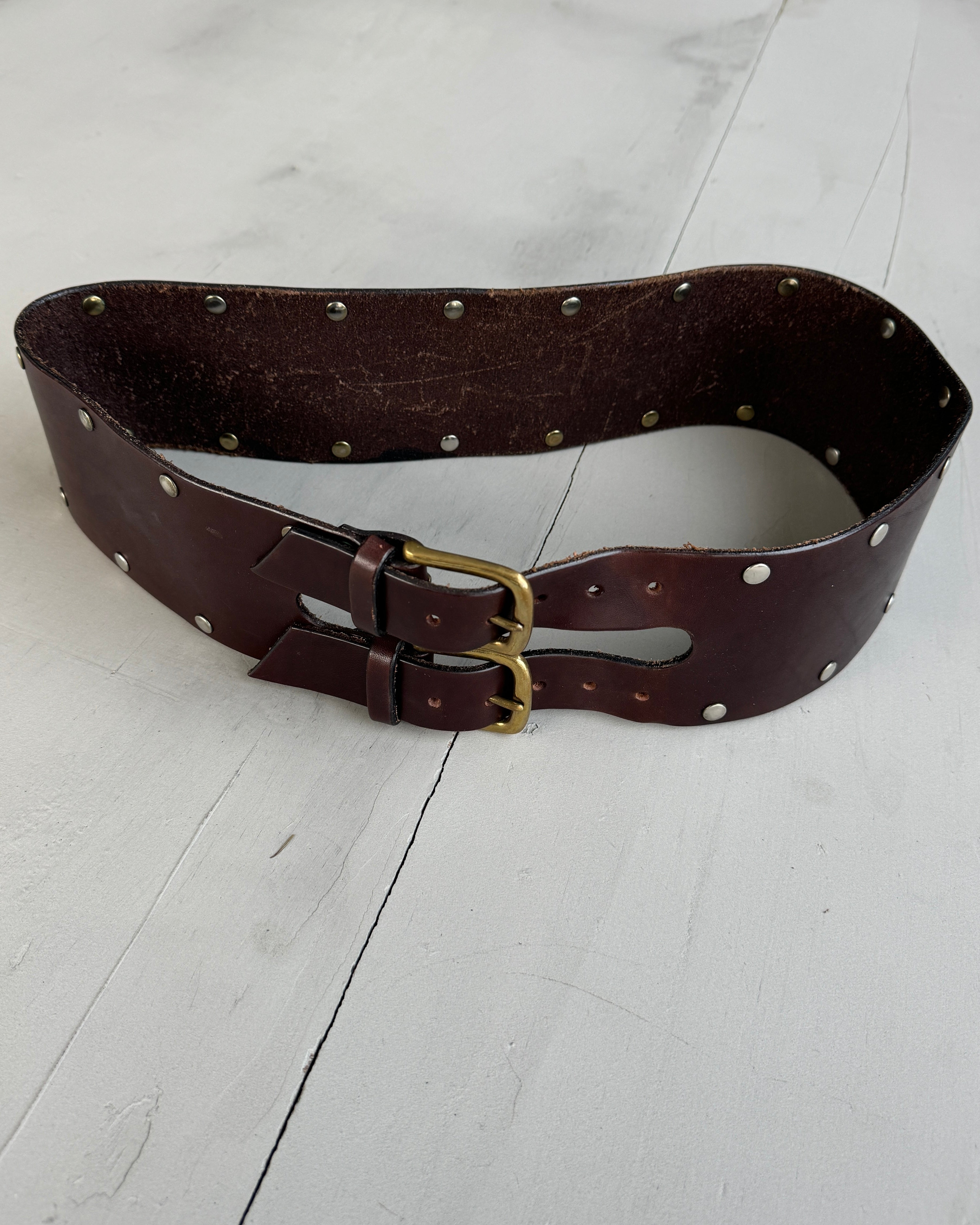 DOUBLE LAYER BROWN LEATHER BELT